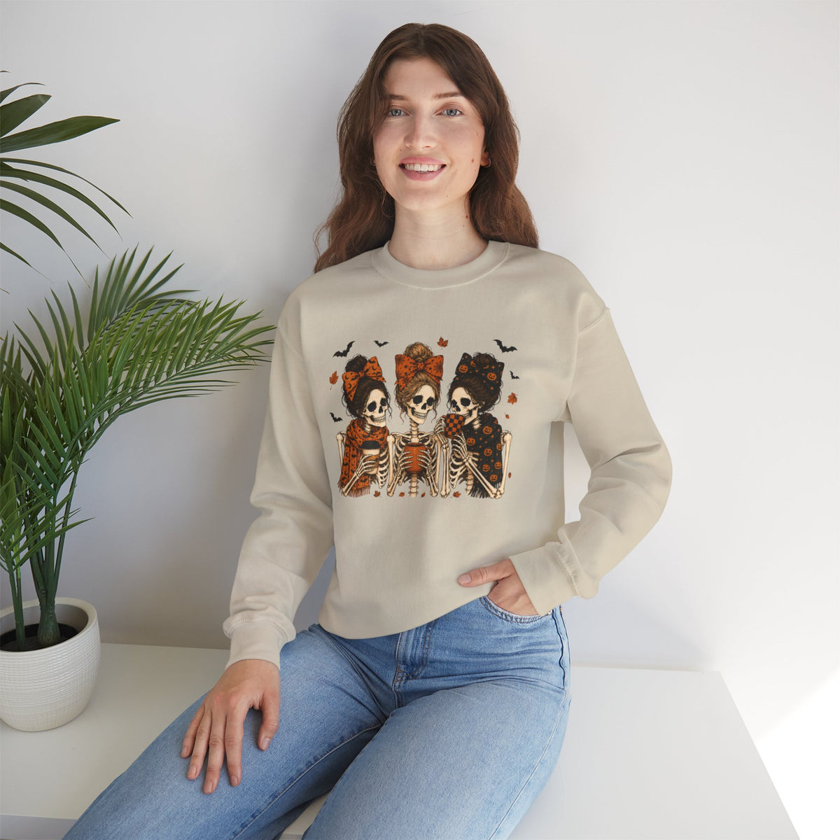 Skeleton Sisters Crewneck Sweatshirt — Halloween Day of the Dead Gothic Graphic