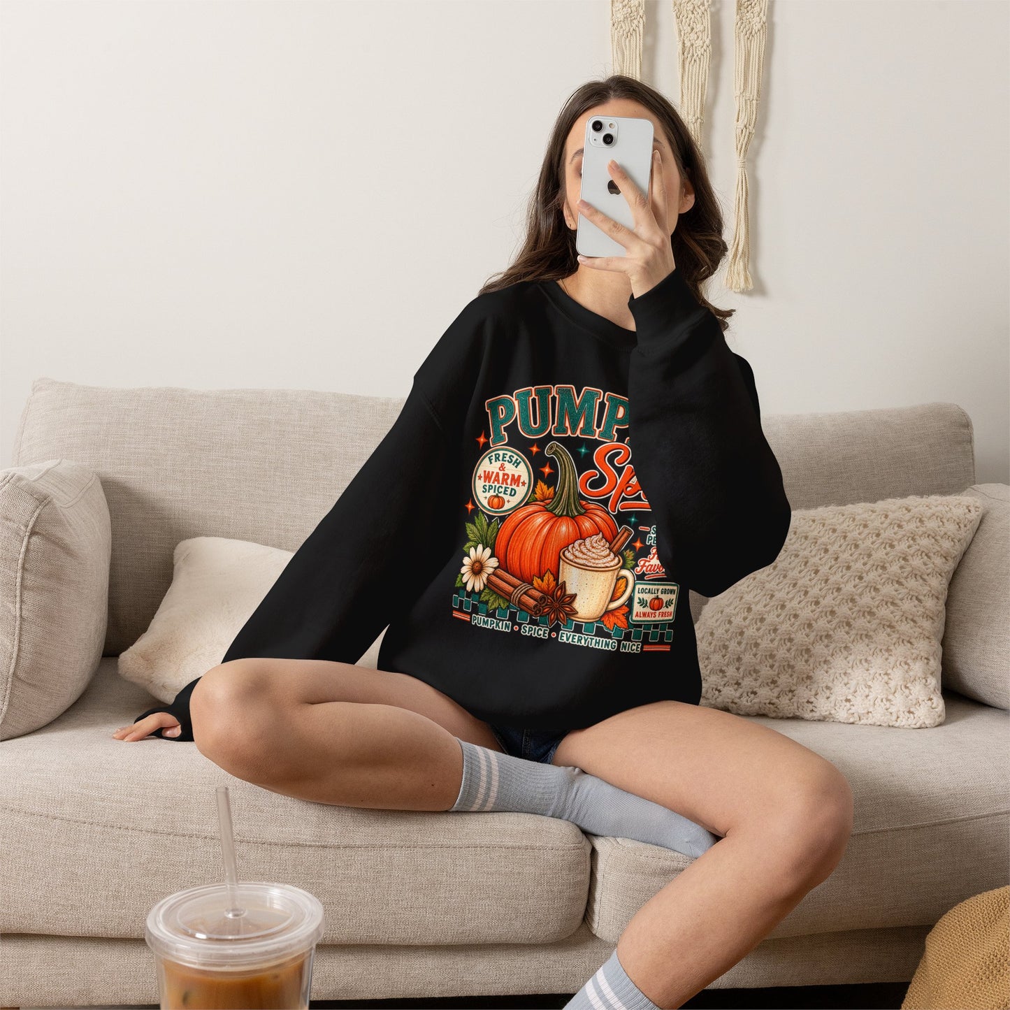 Pumpkin Spice Fall Sweatshirt — Cozy Pumpkin Latte Autumn Graphic