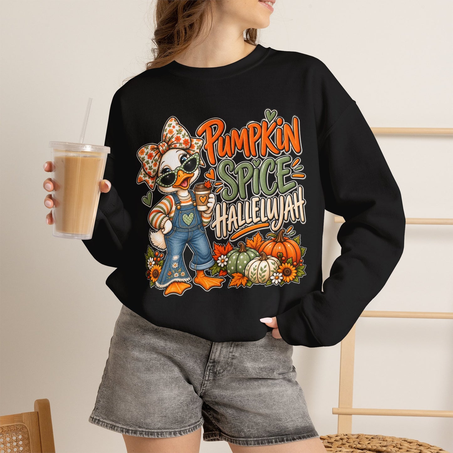Pumpkin Spice Hallelujah Sweatshirt — Cute Fall Duck Graphic