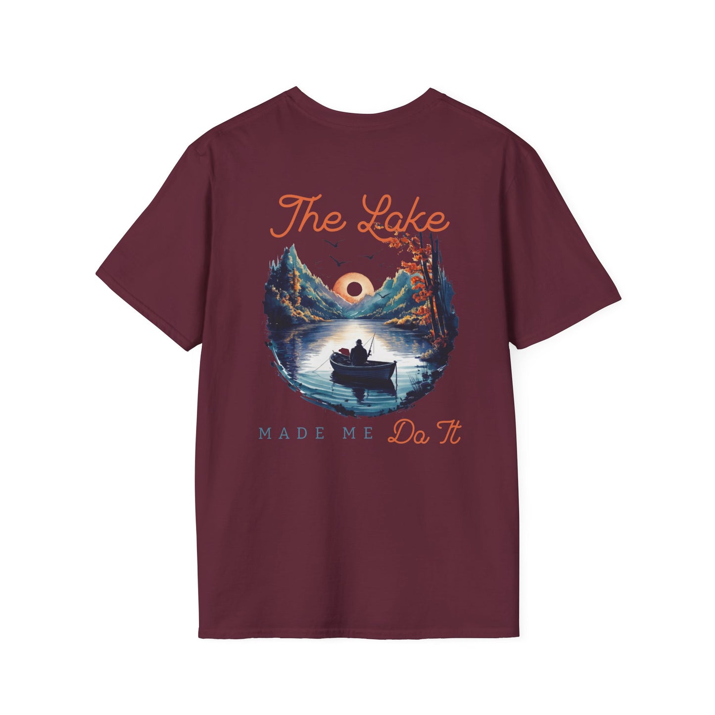 The Lake Made Me Do It Fishing Tee — Sunset Boat Graphic T-Shirt