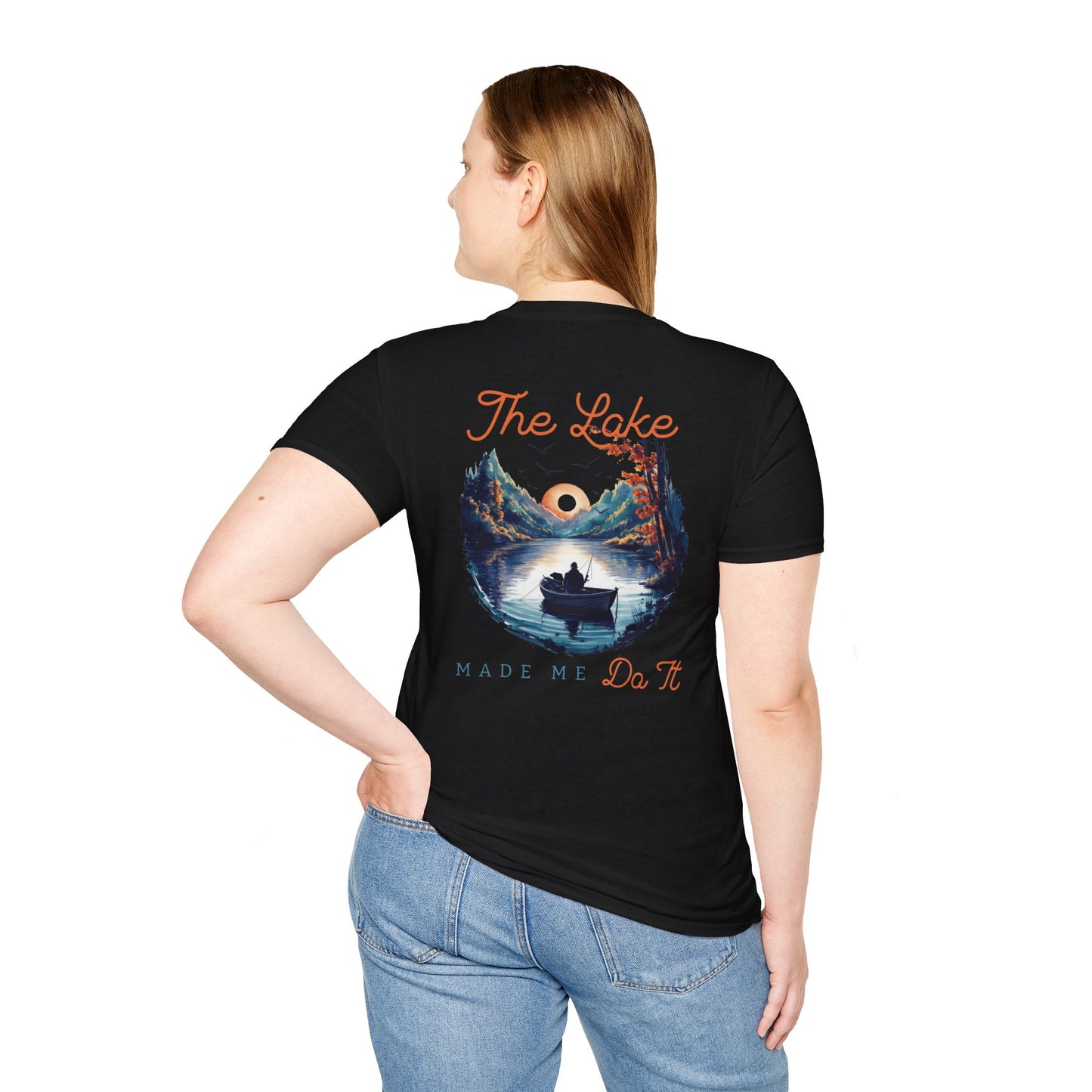 The Lake Made Me Do It Fishing Tee — Sunset Boat Graphic T-Shirt
