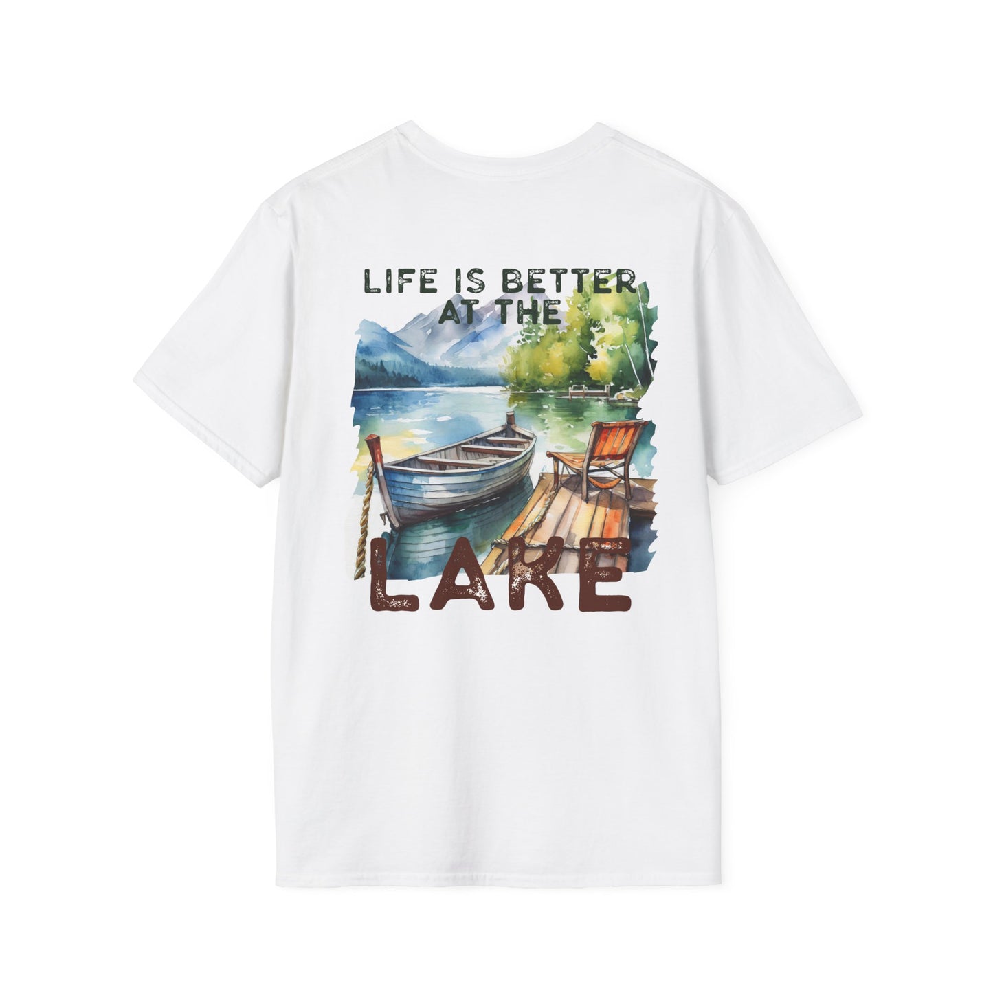 Lake Life T-Shirt — "Life Is Better at the Lake" Boat, Dock & Rocking Chair Design