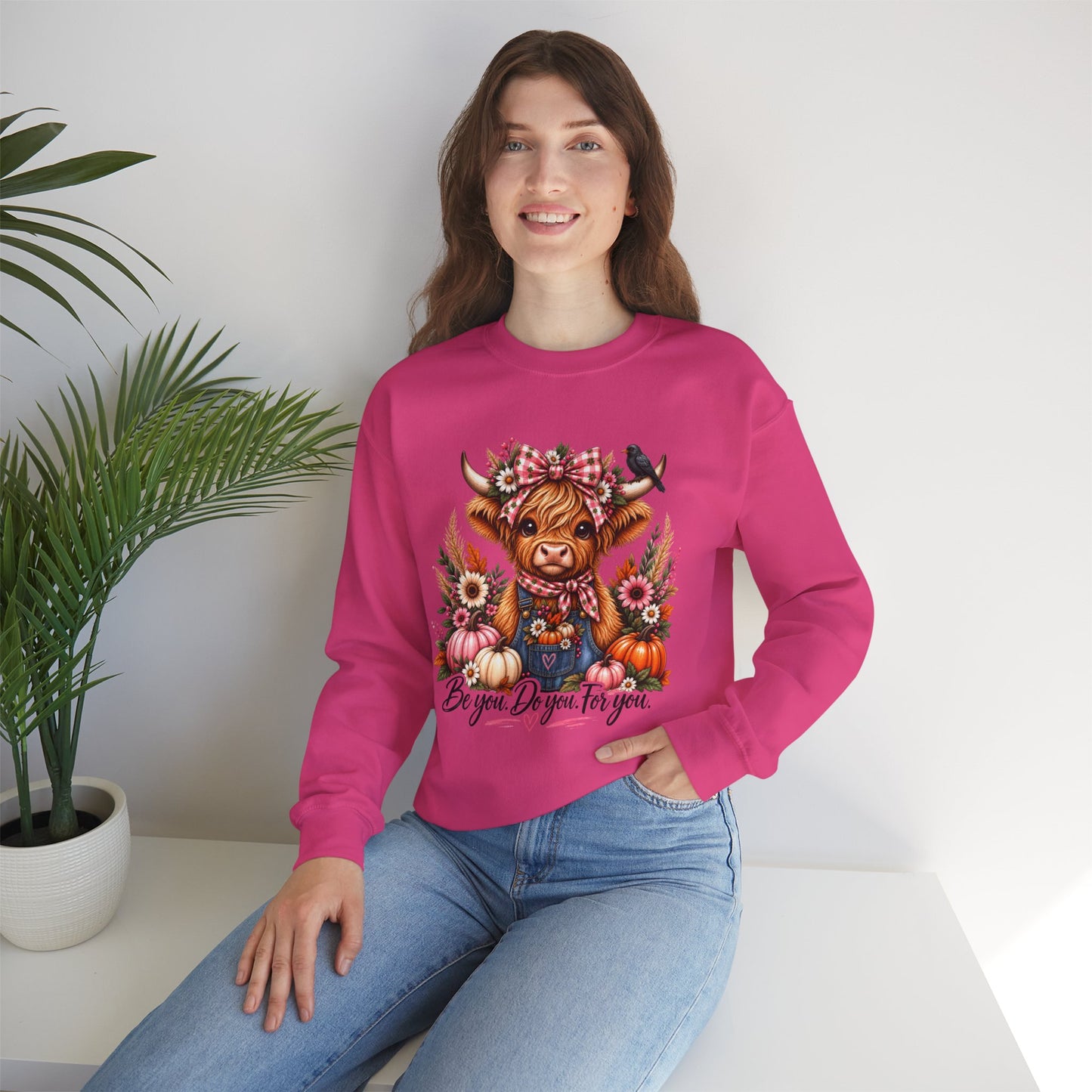 Highland Cow Floral Sweatshirt - "Be You, Do You, For You" Cozy Crewneck