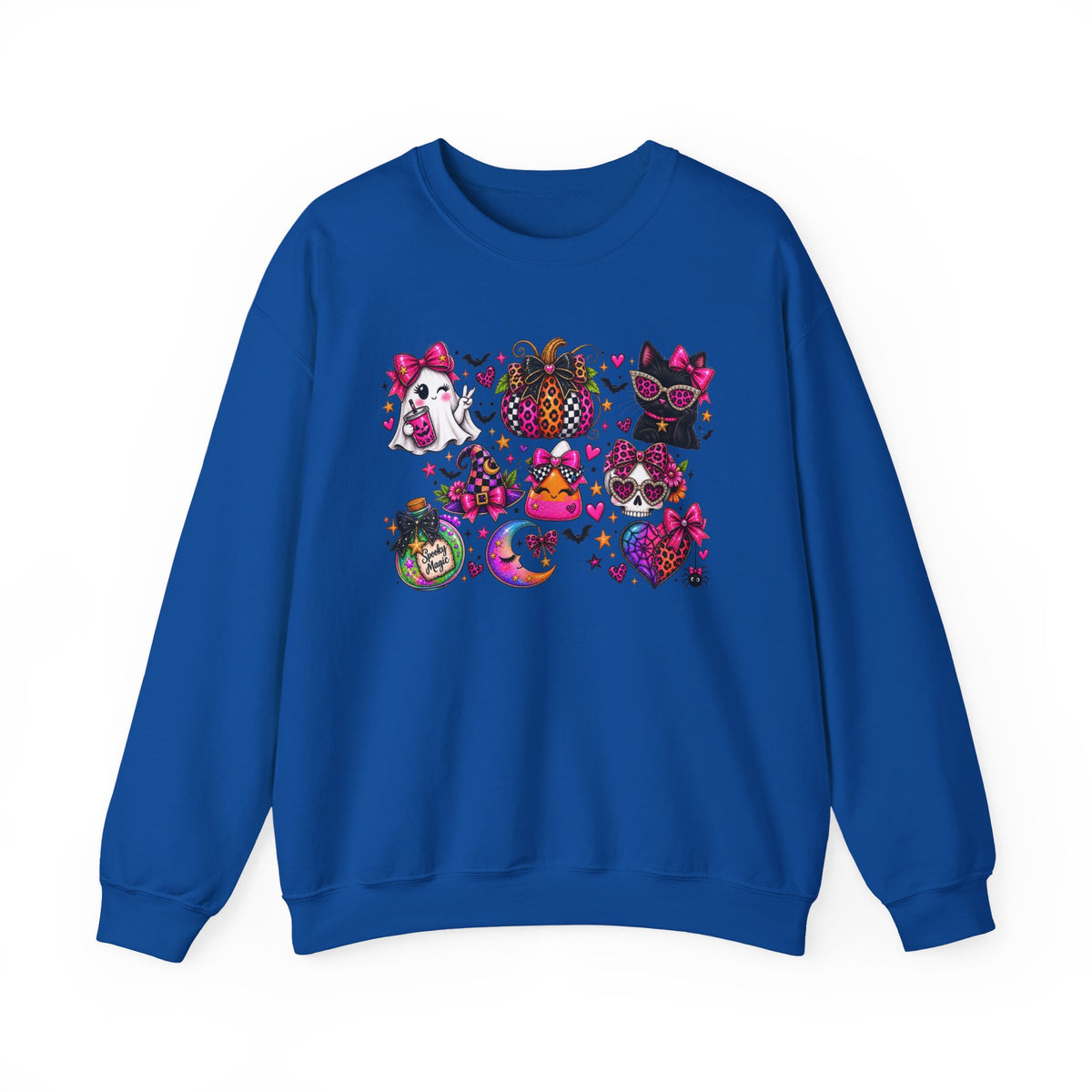 Halloween Cat & Pumpkin Crewneck Sweatshirt — Colorful Spooky Cute Design