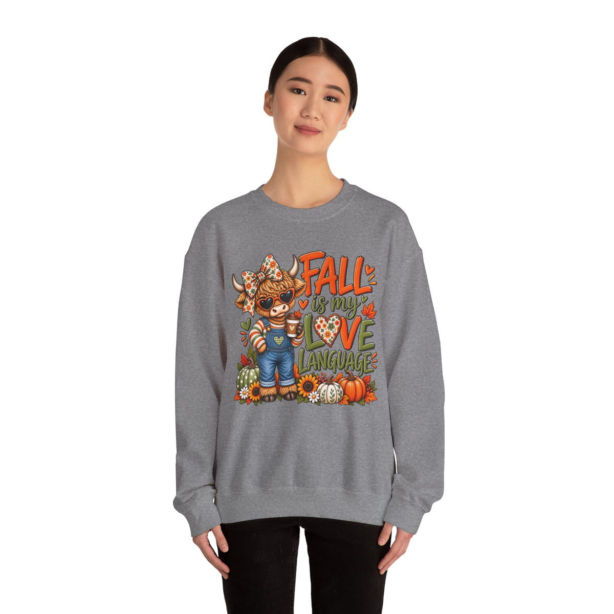 Fall Is My Love Language Sweatshirt — Cute Autumn Cow Graphic Crewneck