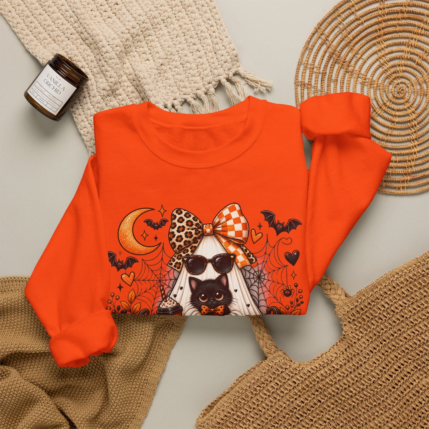 Halloween Black Cat Crewneck Sweatshirt — Cute Spooky Fall Sweater