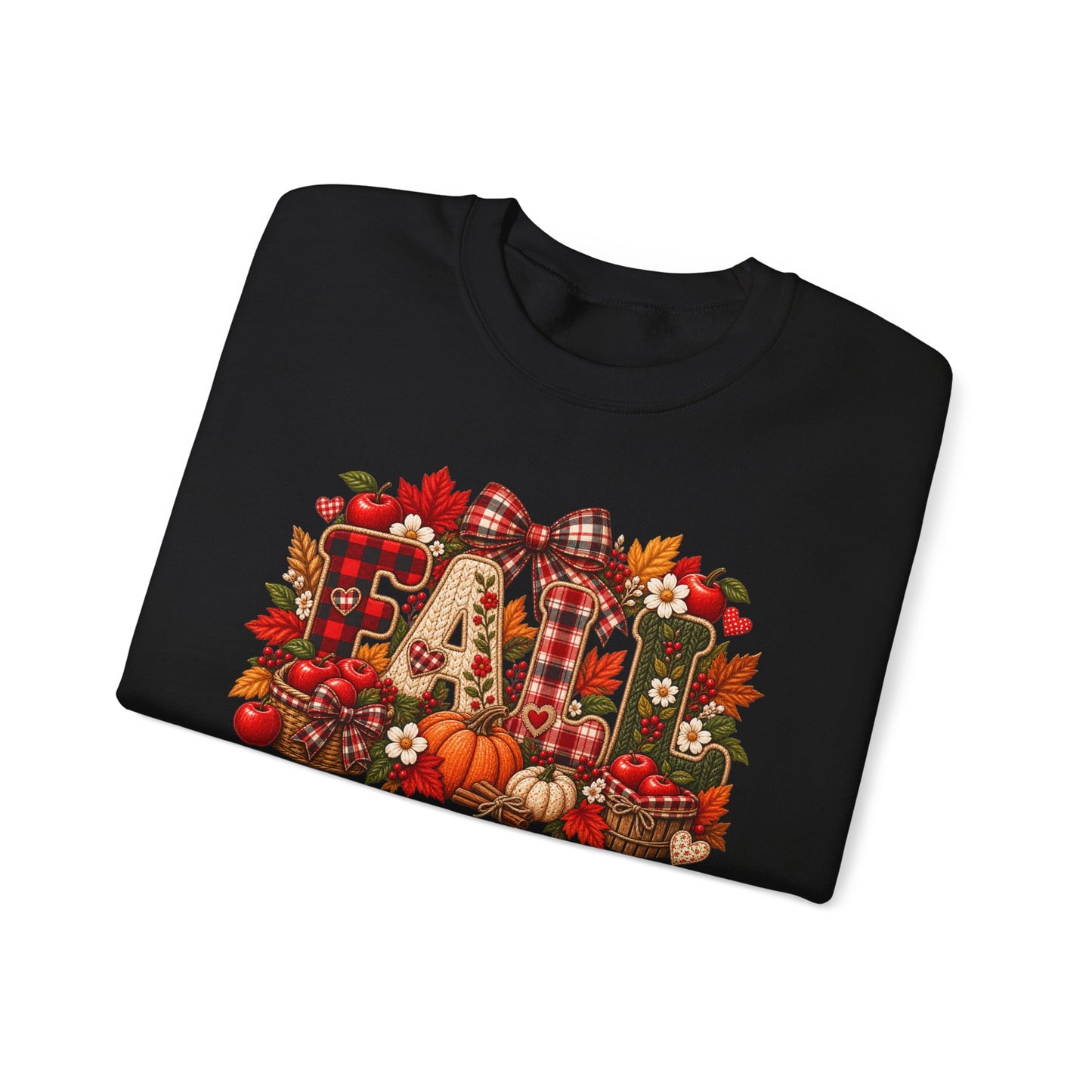 Fall Farmhouse Crewneck Sweatshirt — Pumpkin, Plaid & Autumn Decor Graphic