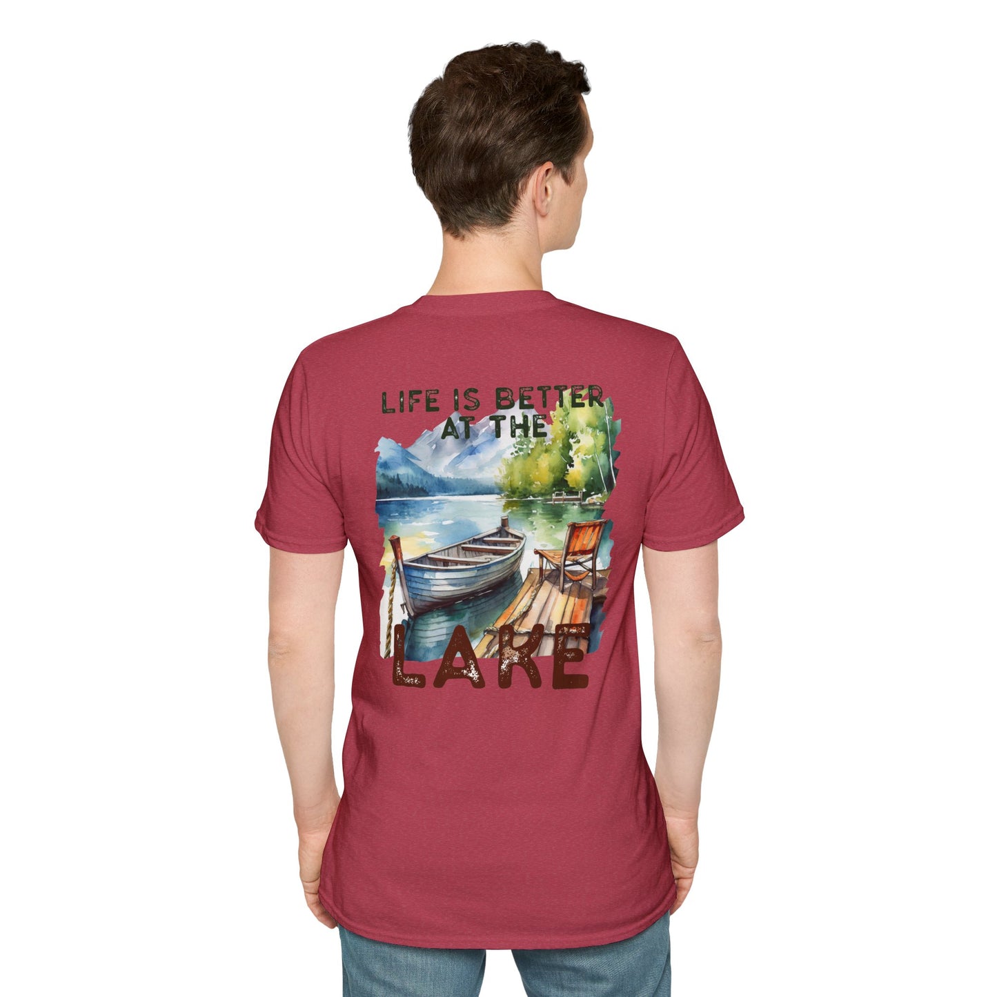 Lake Life T-Shirt — "Life Is Better at the Lake" Boat, Dock & Rocking Chair Design