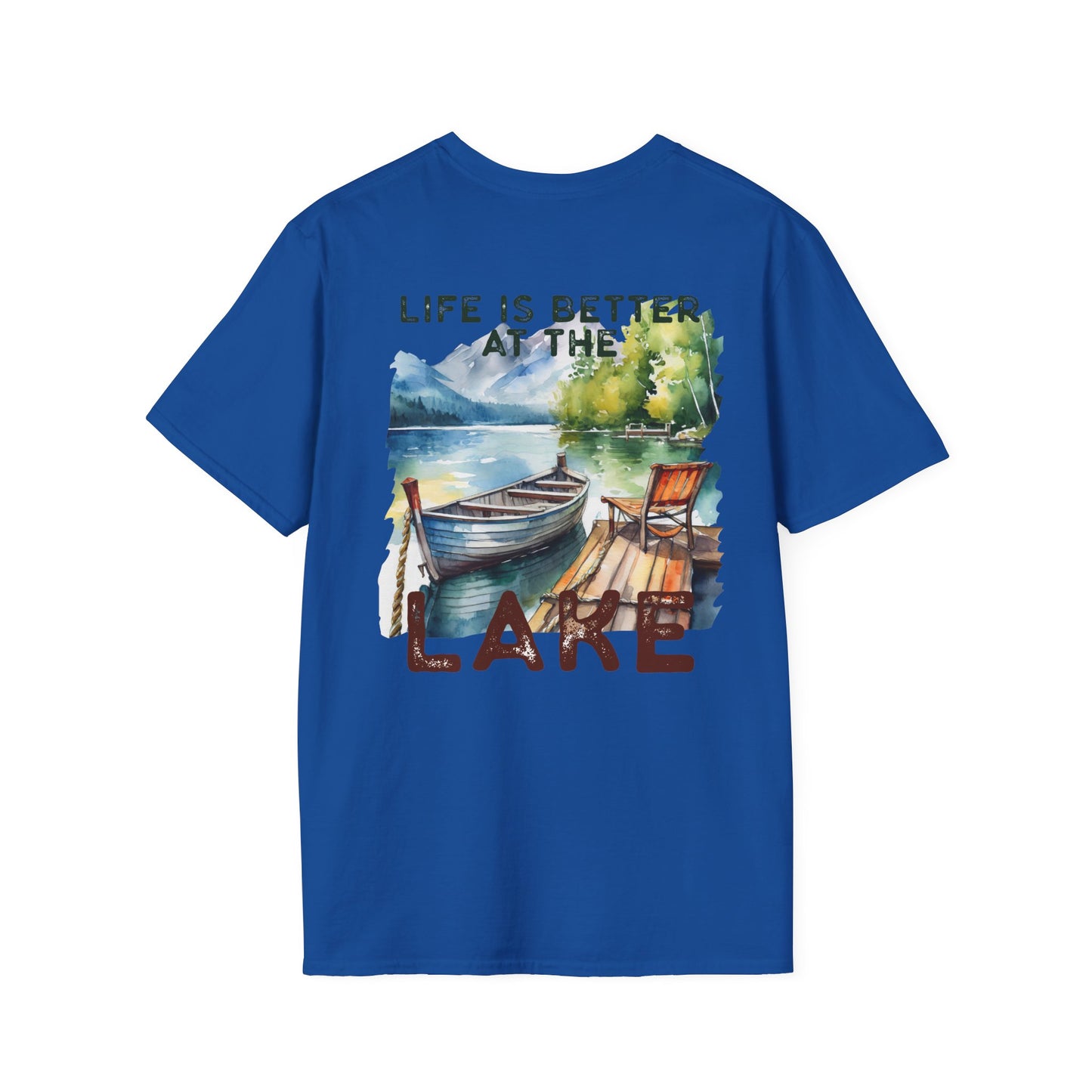 Lake Life T-Shirt — "Life Is Better at the Lake" Boat, Dock & Rocking Chair Design