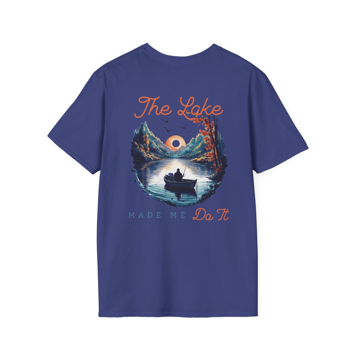 The Lake Made Me Do It Fishing Tee — Sunset Boat Graphic T-Shirt