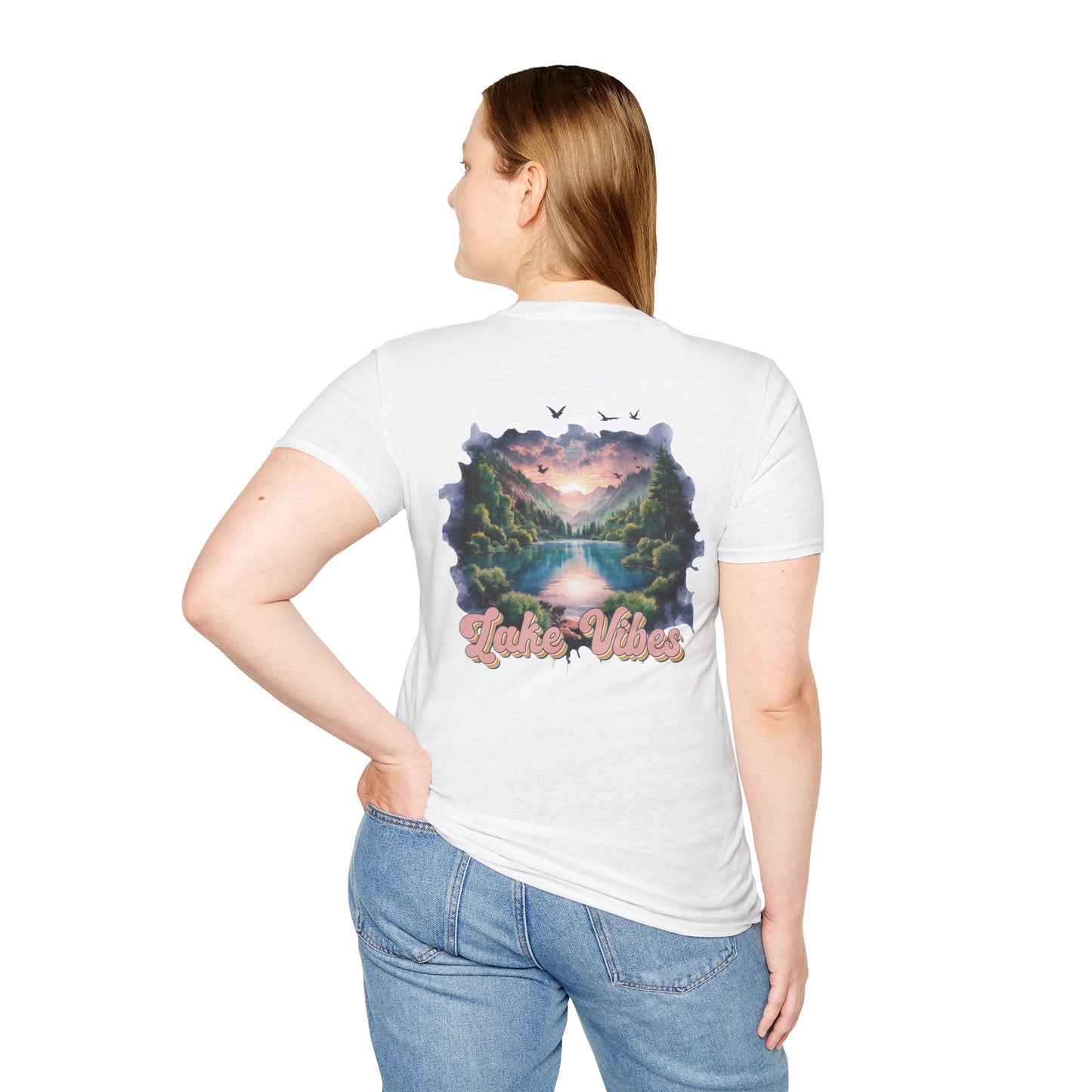 Lake Vibes T-Shirt — Pastel Scenic Watercolor Lake Tee