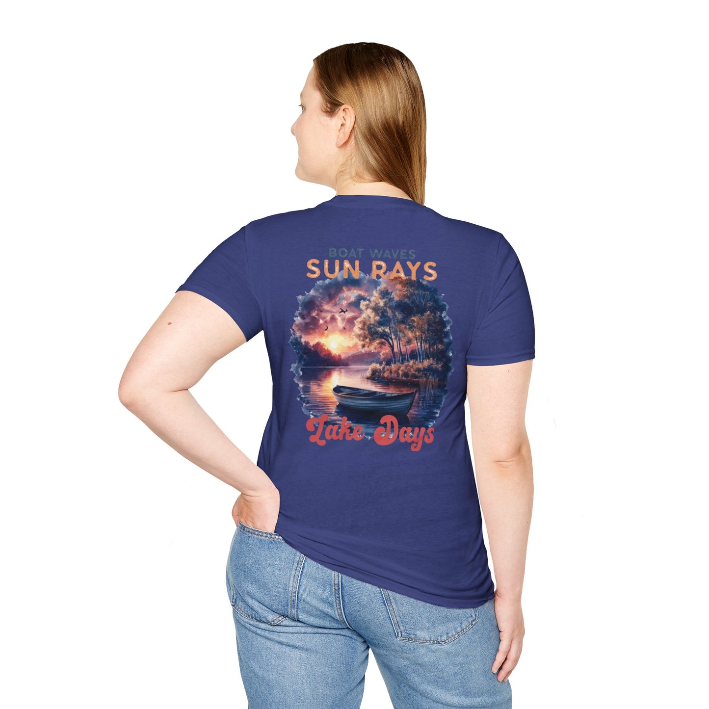 Lake Days Sunset Boat T-Shirt — Boat, Waves & Sun Rays