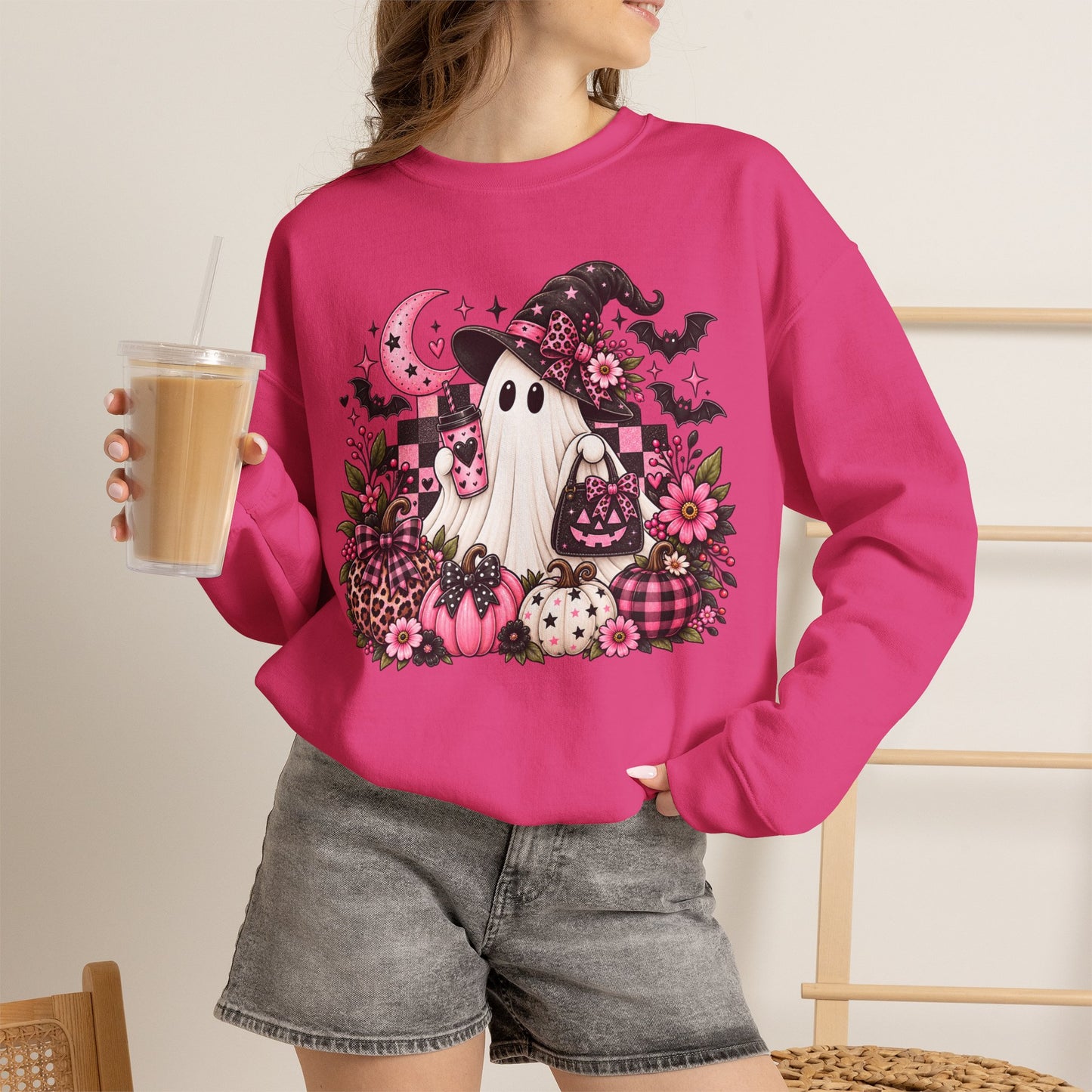 Ghost Witch Sweatshirt – Cute Pink Halloween Crewneck