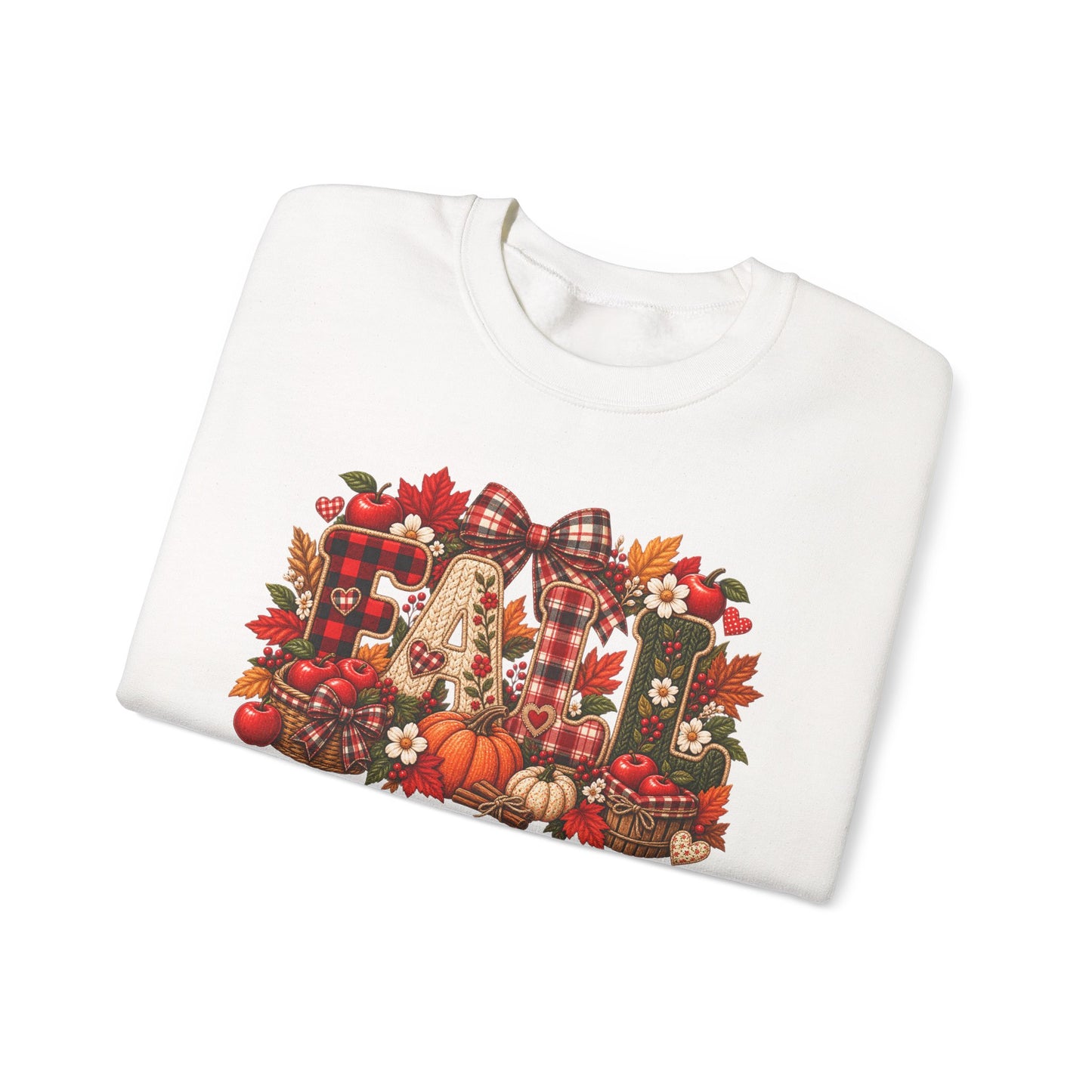 Fall Farmhouse Crewneck Sweatshirt — Pumpkin, Plaid & Autumn Decor Graphic