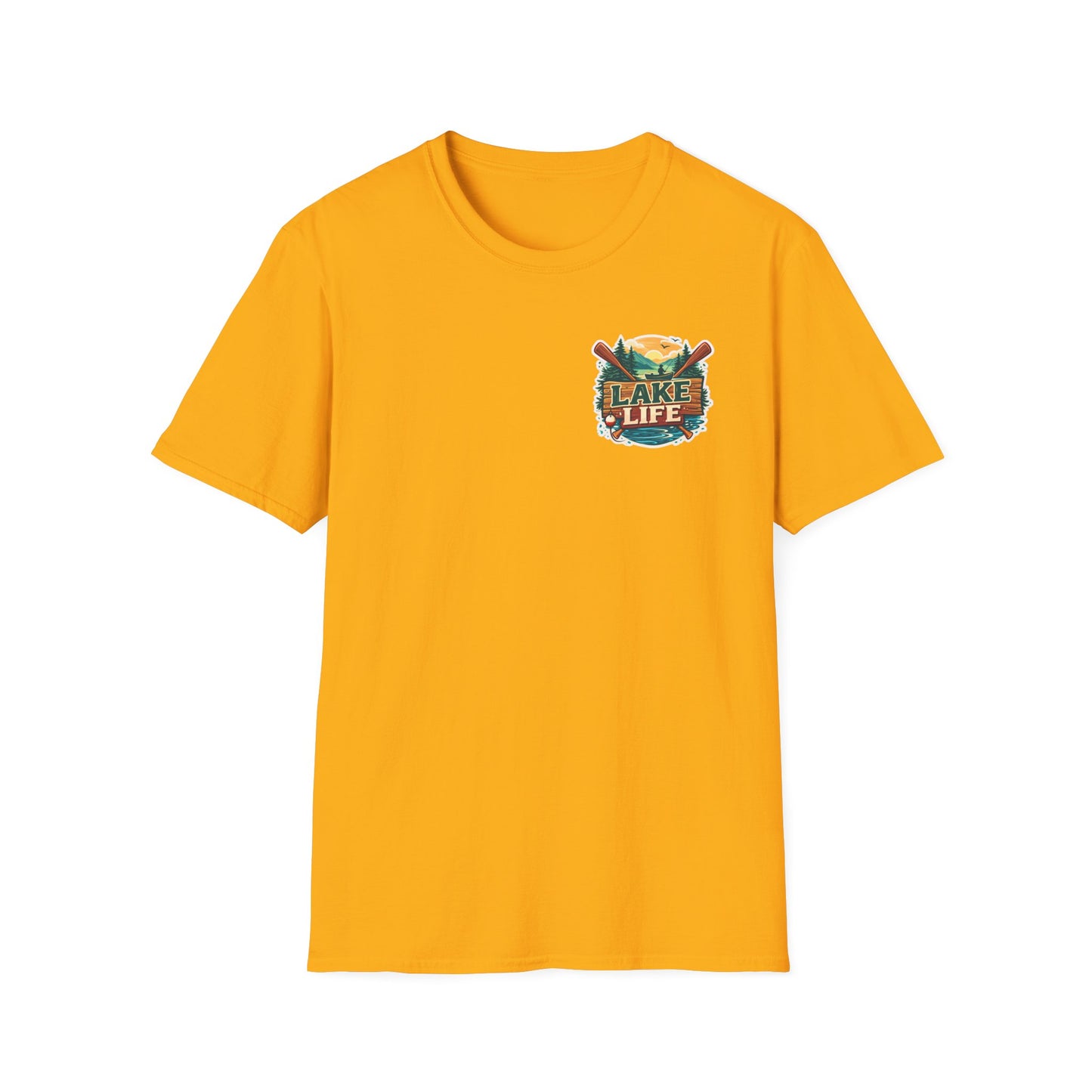 Lake Life T-Shirt — "Life Is Better at the Lake" Boat, Dock & Rocking Chair Design
