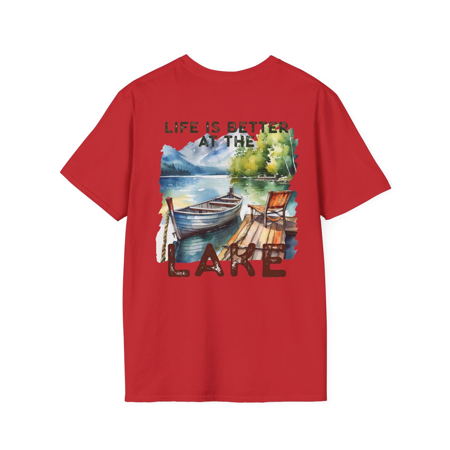 Lake Life T-Shirt — "Life Is Better at the Lake" Boat, Dock & Rocking Chair Design