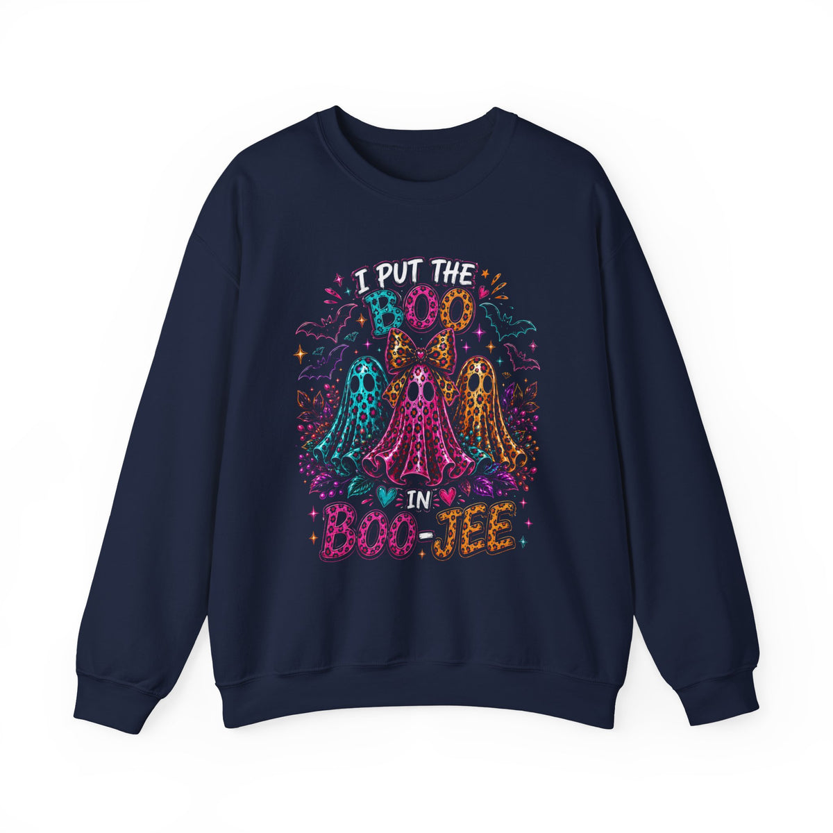 Halloween Crewneck Sweatshirt - "I Put the Boo in Boo-tee" Colorful Ghosts