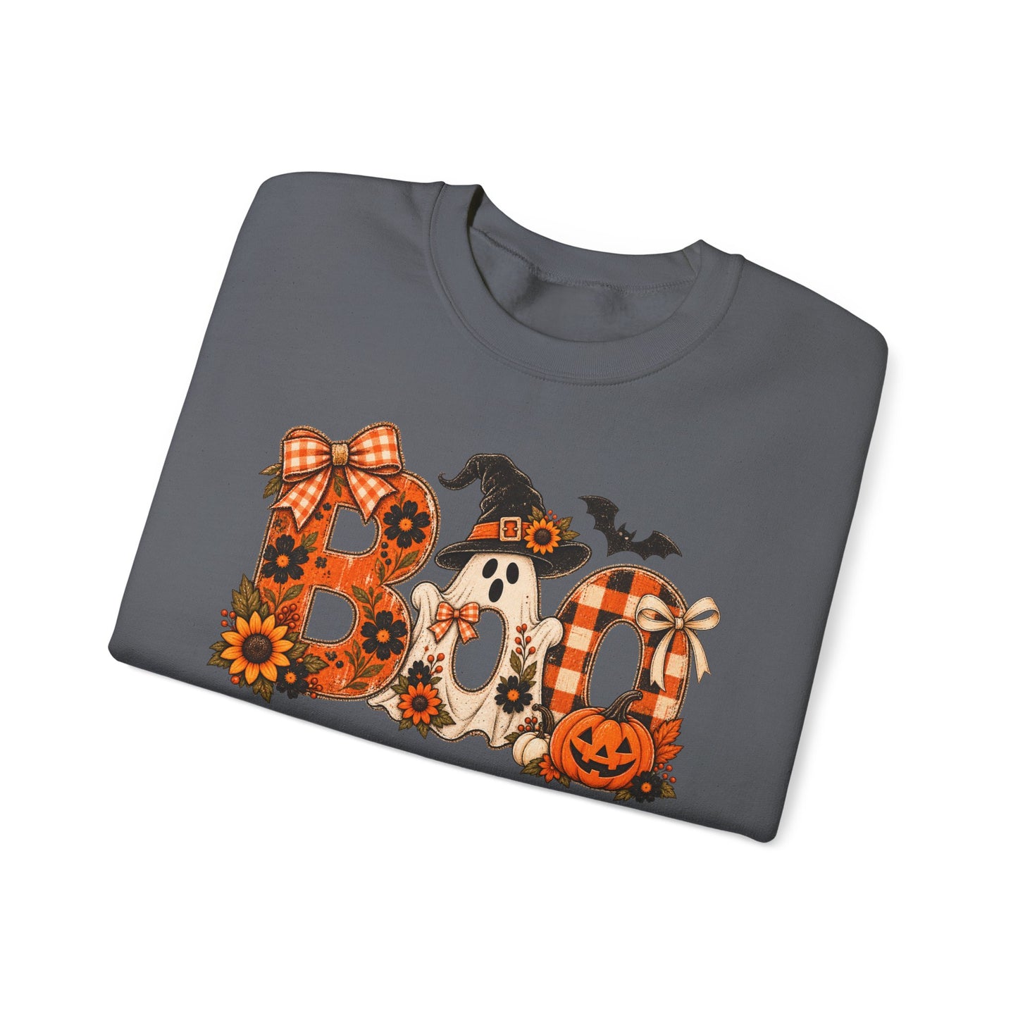 Halloween "Boo" Crewneck Sweatshirt — Cute Pumpkin & Ghost Fall Pullover