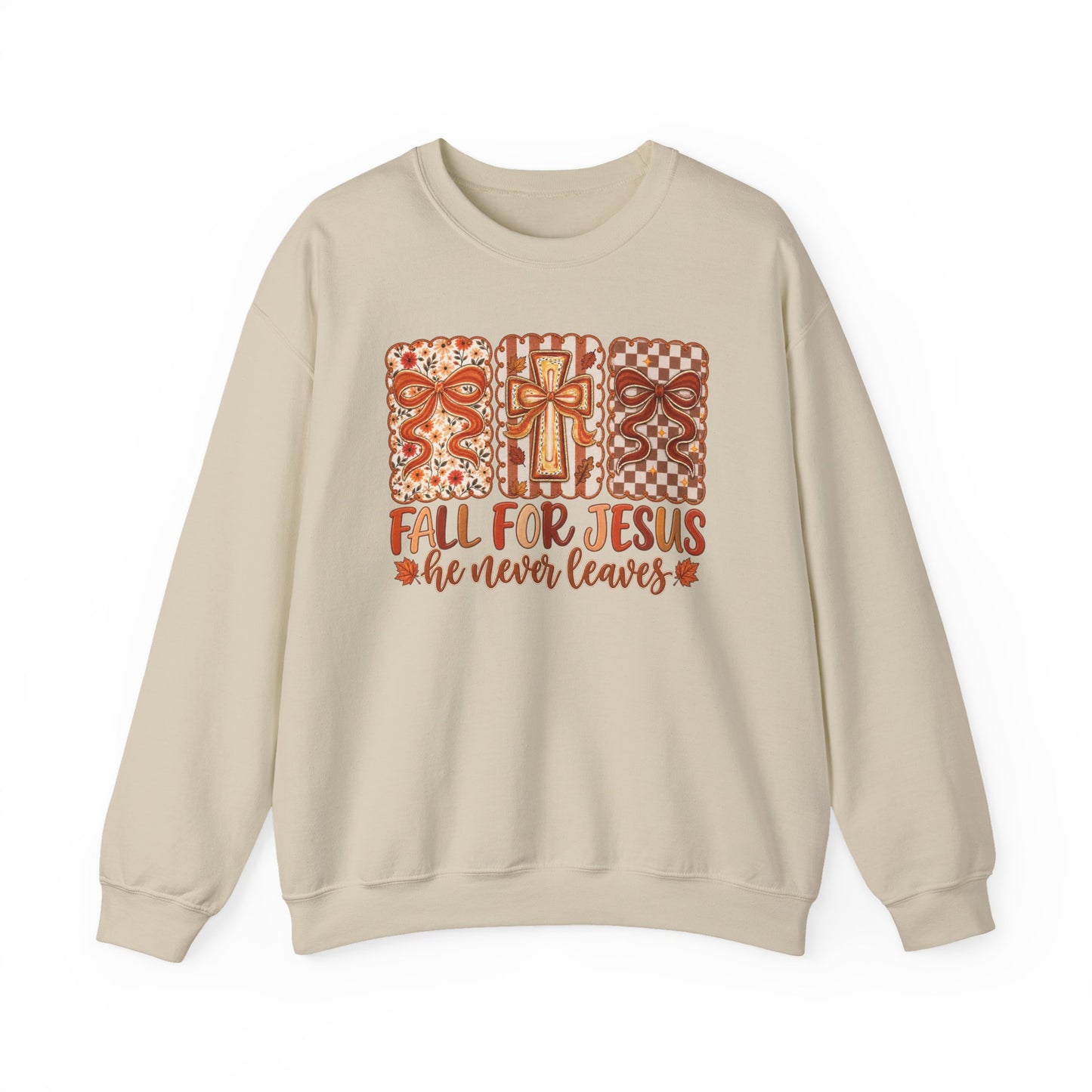 Crewneck Sweatshirt — Fall For Jesus Graphic, Autumn Leaves Faith Sweatshirt