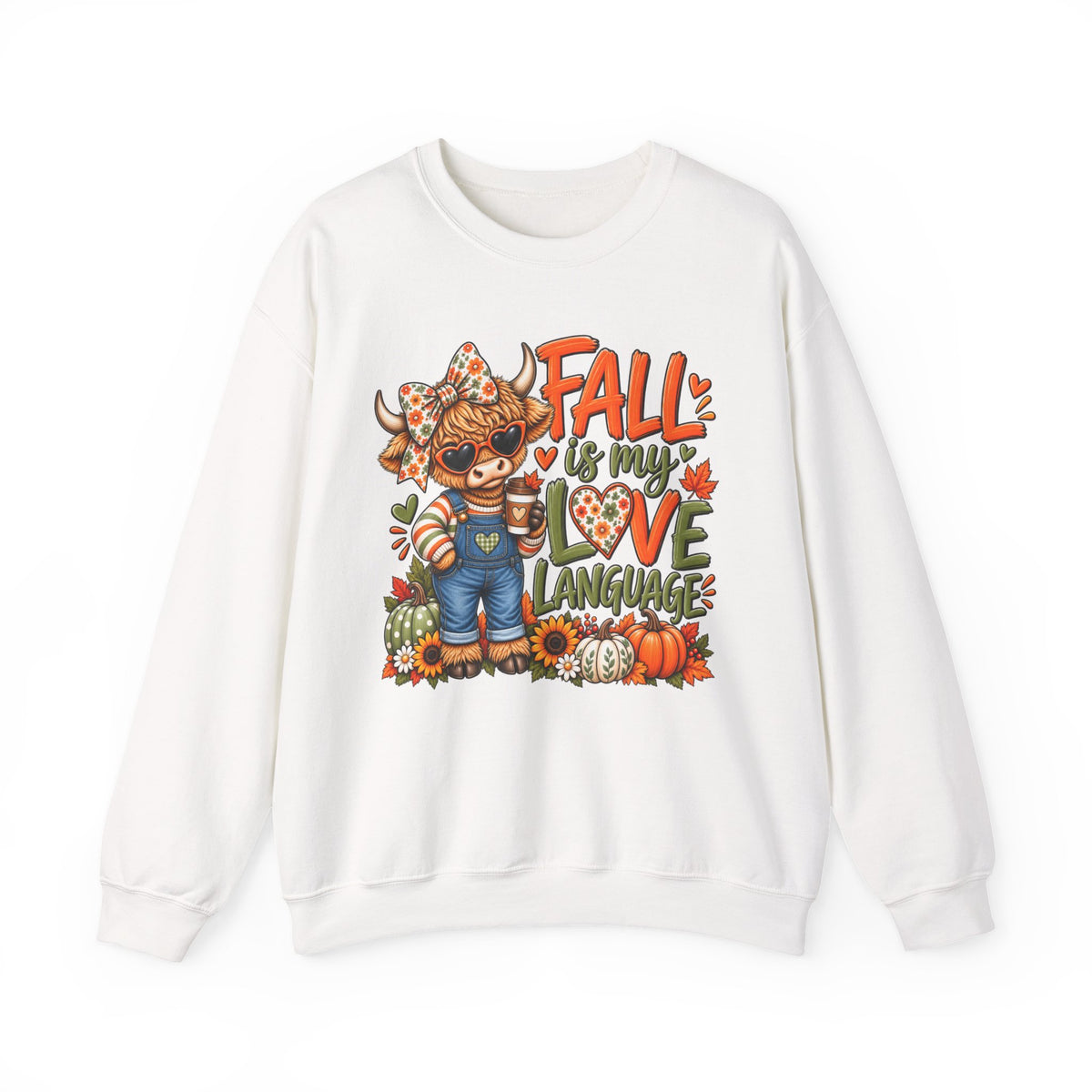 Fall Is My Love Language Sweatshirt — Cute Autumn Cow Graphic Crewneck