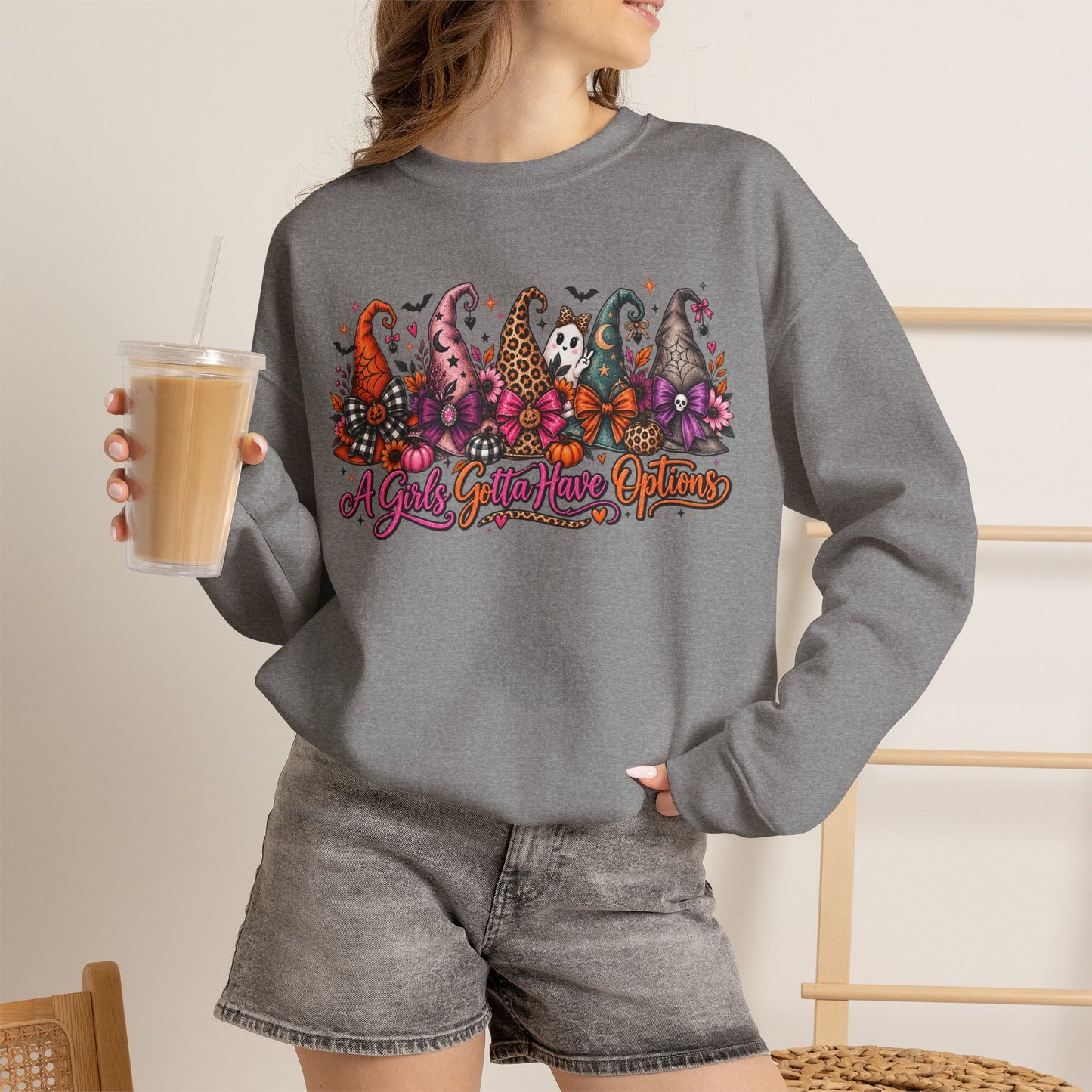 Witch Hat Harvest Crewneck Sweatshirt — Autumn Witch Hat Graphic