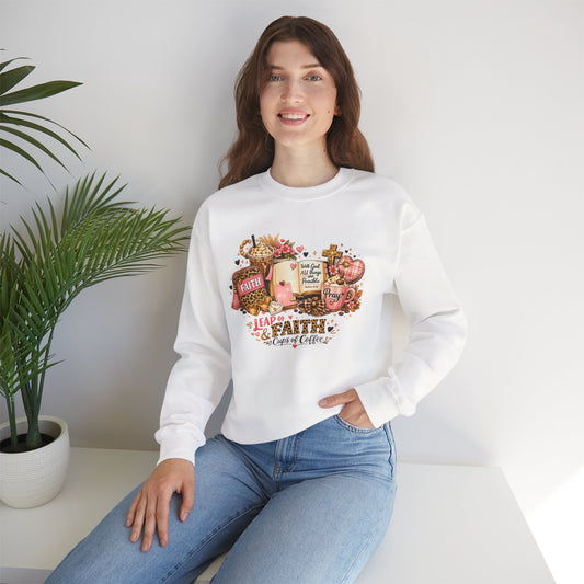 Faith & Coffee Crewneck Sweatshirt — 'Leap of Faith' Christian Cozy Pullover