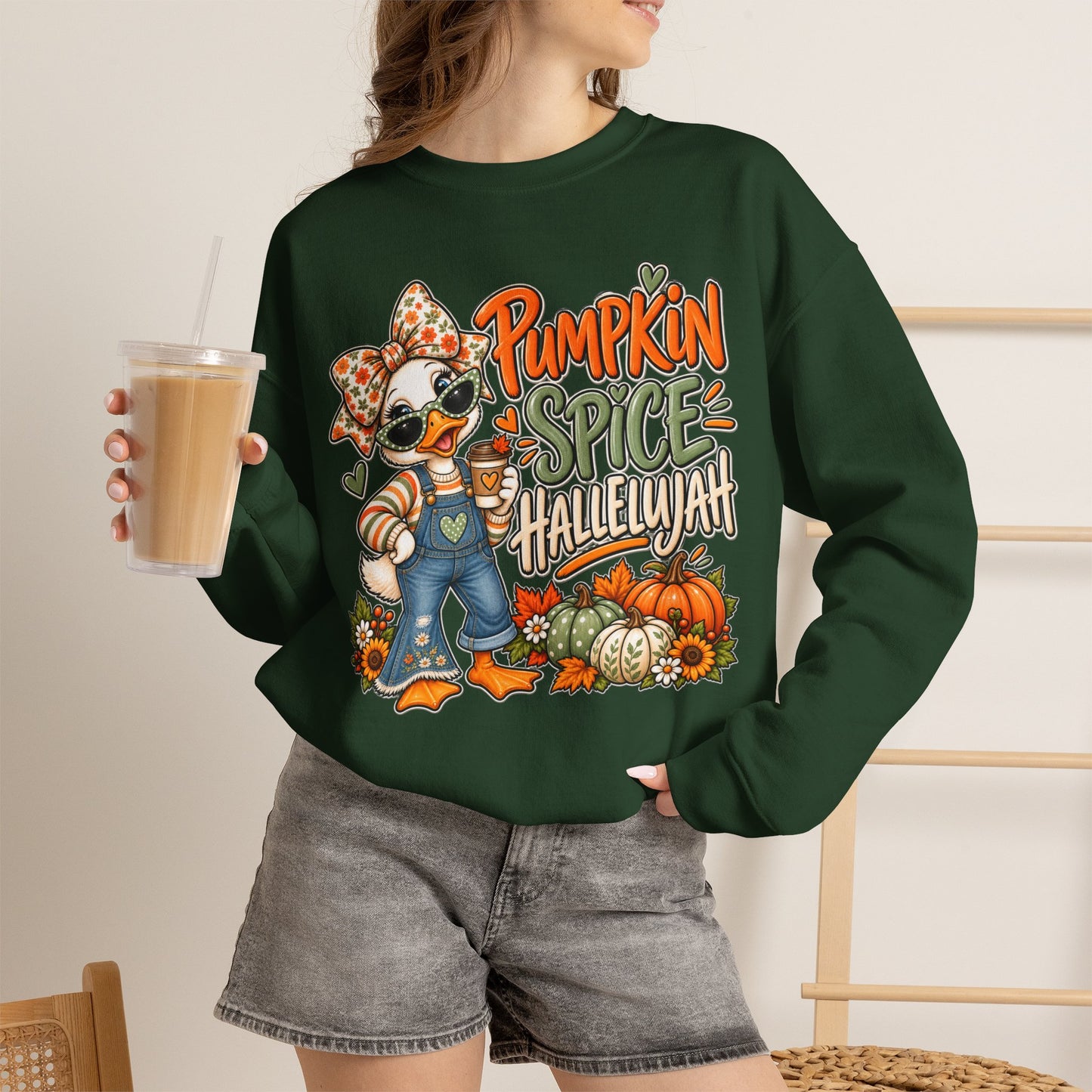 Pumpkin Spice Hallelujah Sweatshirt — Cute Fall Duck Graphic
