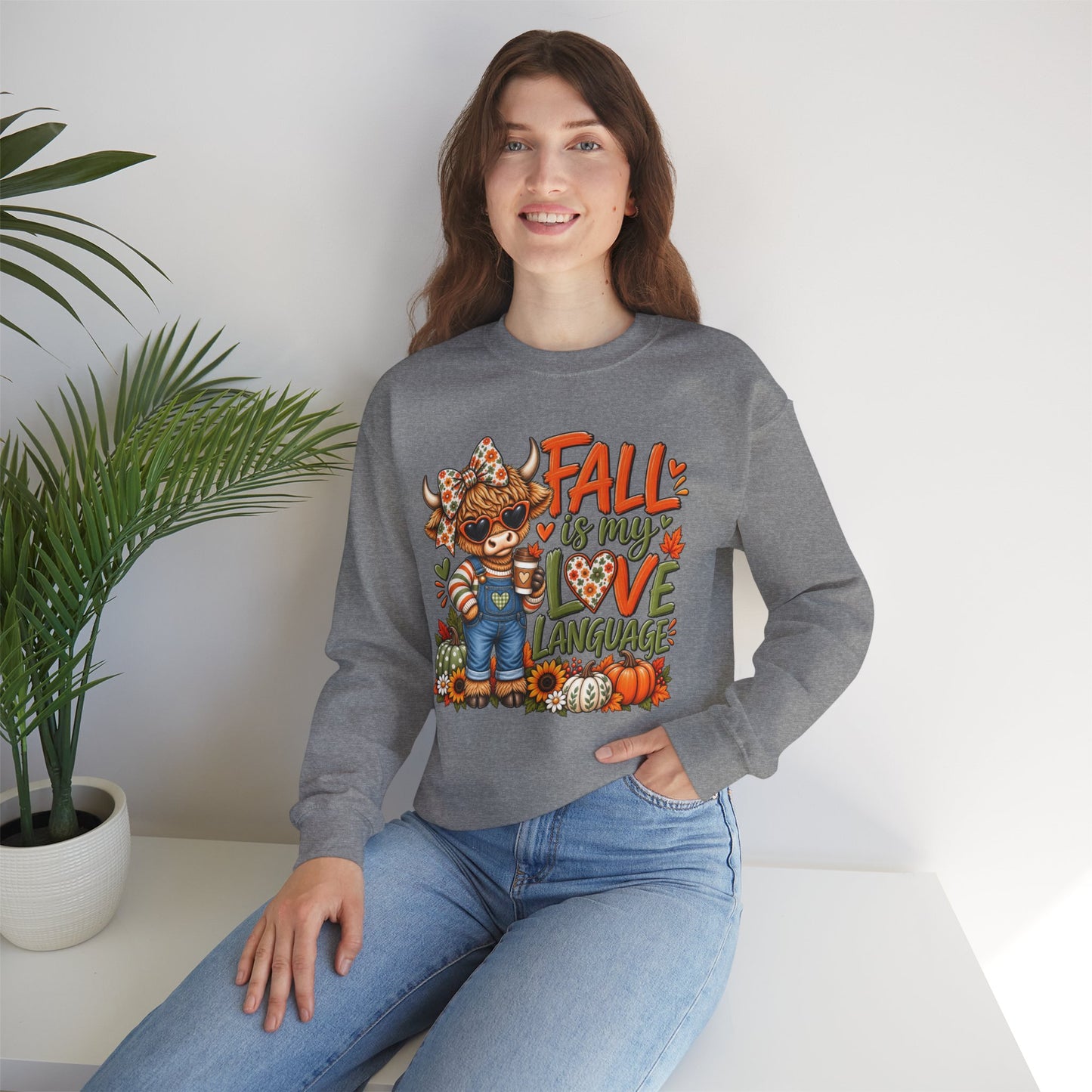 Fall Is My Love Language Sweatshirt — Cute Autumn Cow Graphic Crewneck