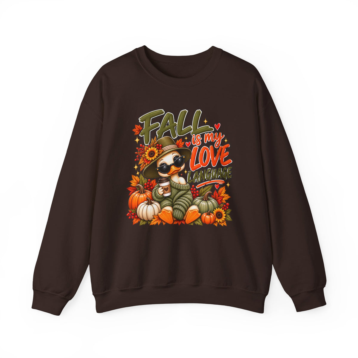 Fall Is My Love Language Sweatshirt — Cute Duck & Pumpkin Autumn Crewneck