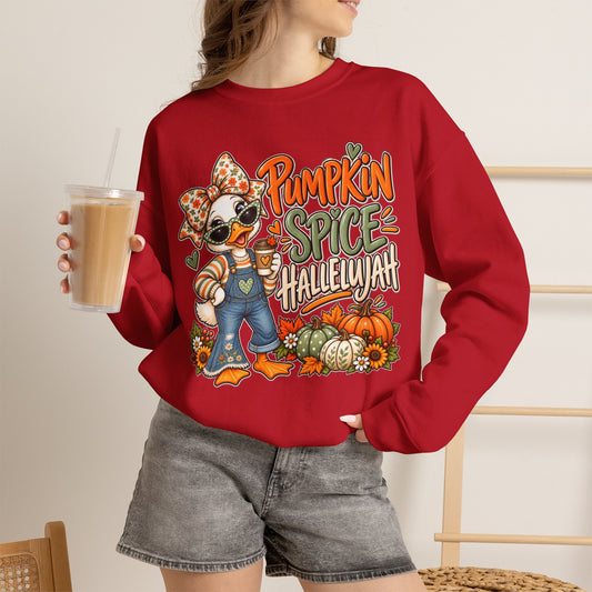 Pumpkin Spice Hallelujah Sweatshirt — Cute Fall Duck Graphic