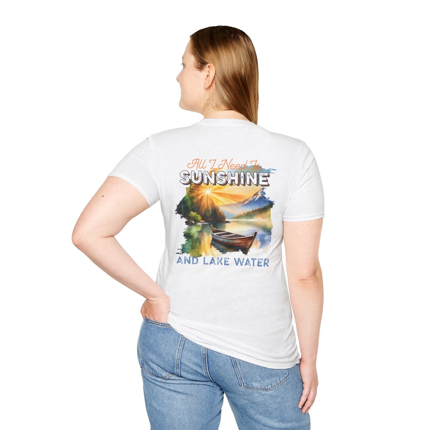 Sunshine & Lake Water Sunset T-Shirt — Boat on Lake View