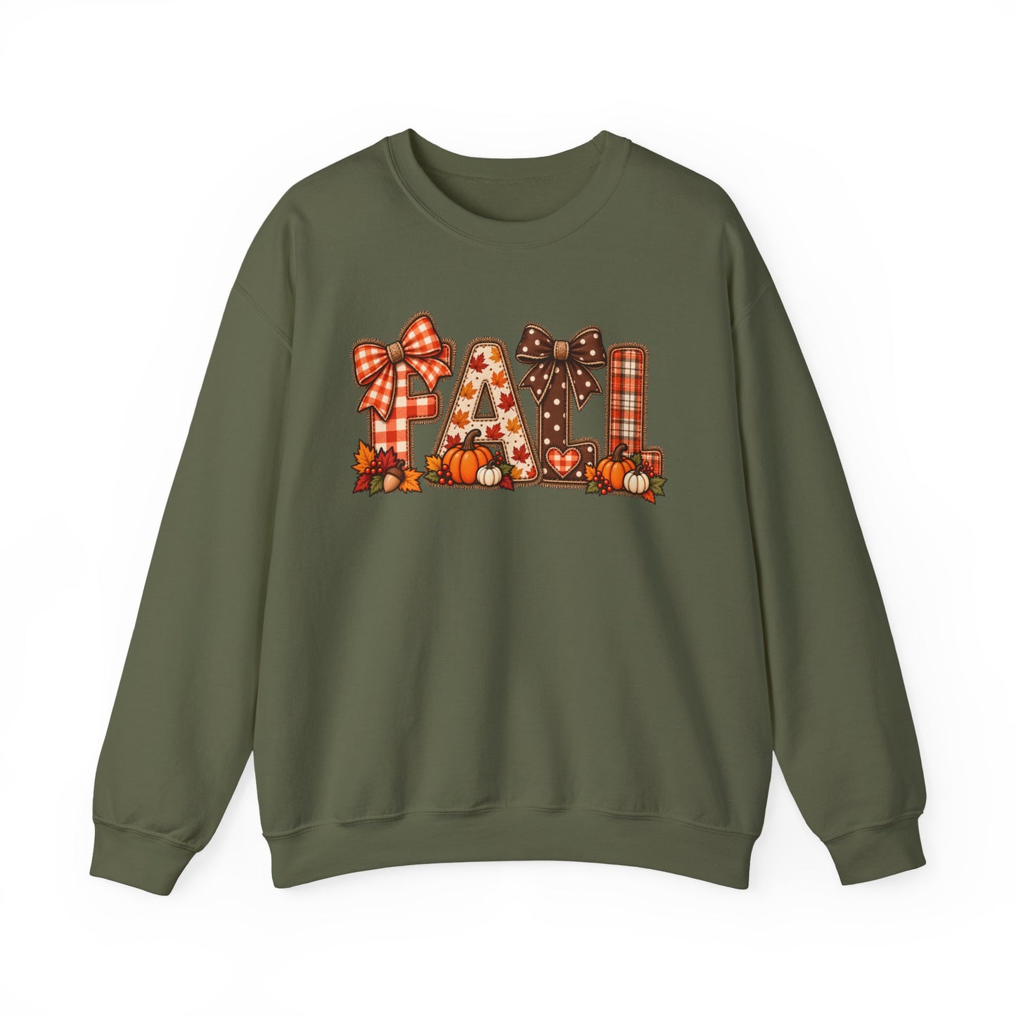 Fall Plaid Crewneck Sweatshirt — Autumn Pumpkins & Bows Design