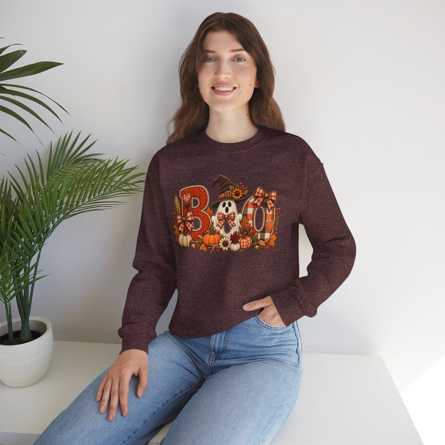 Halloween 'Boo' Crewneck Sweatshirt — Cute Autumn Ghost Pumpkin Design