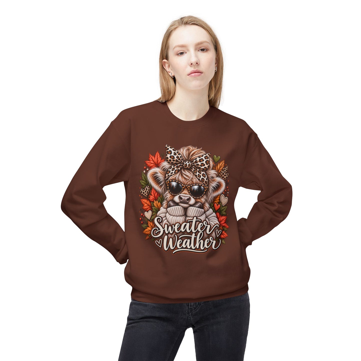 Sweater Weather Bear Crewneck Sweatshirt | Autumn Leaves, Leopard Headband