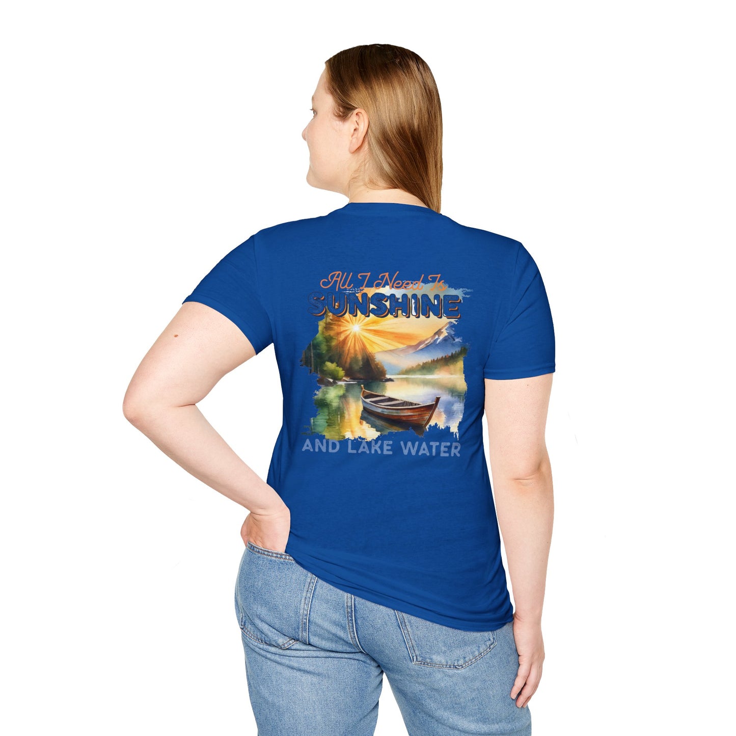Sunshine & Lake Water Sunset T-Shirt — Boat on Lake View