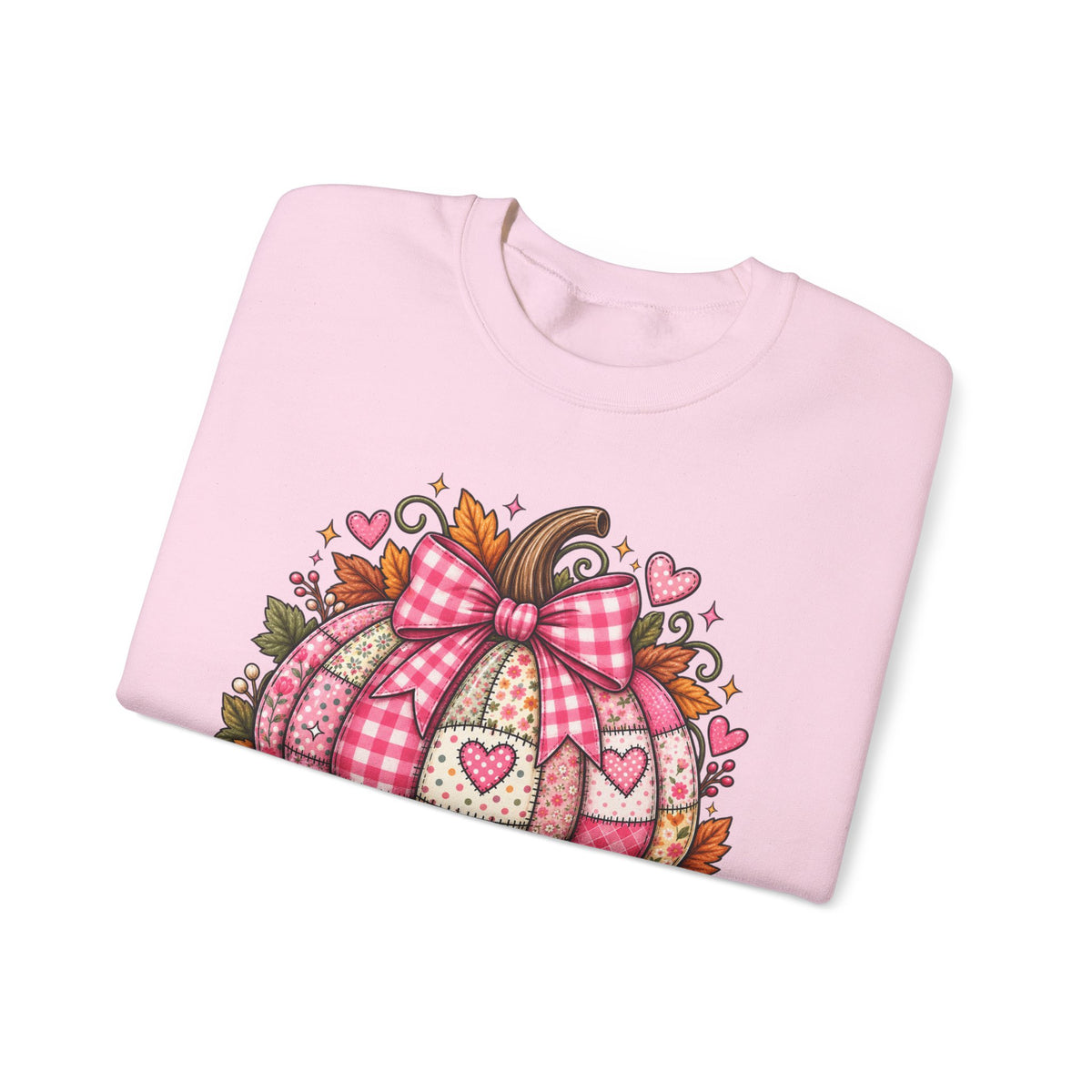 Hey Pumpkin Sweatshirt — Pink Plaid Pumpkin Crewneck for Fall & Valentine’s