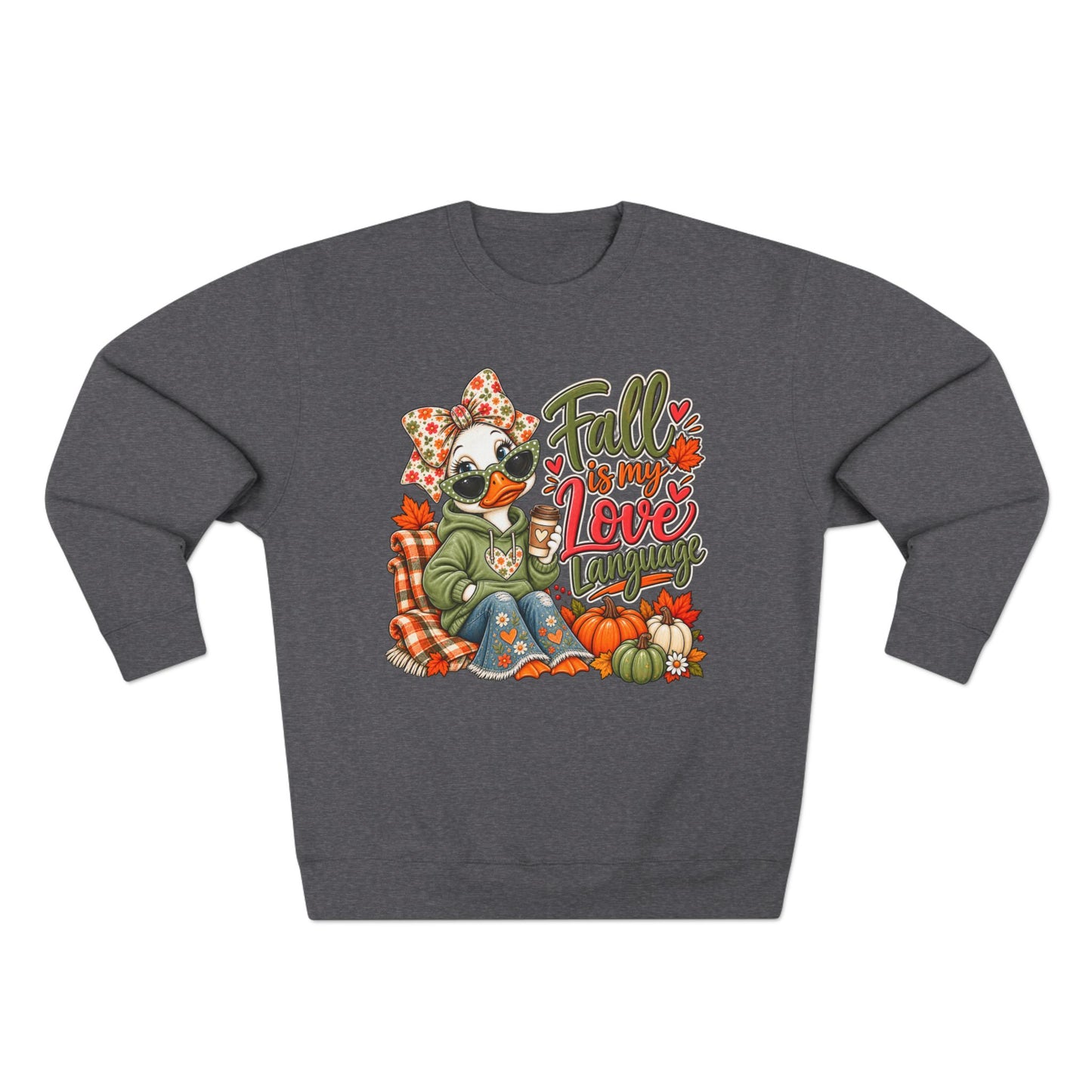 Fall Is My Love Language Sweatshirt — Cozy Autumn Duck Design with Pumpkins