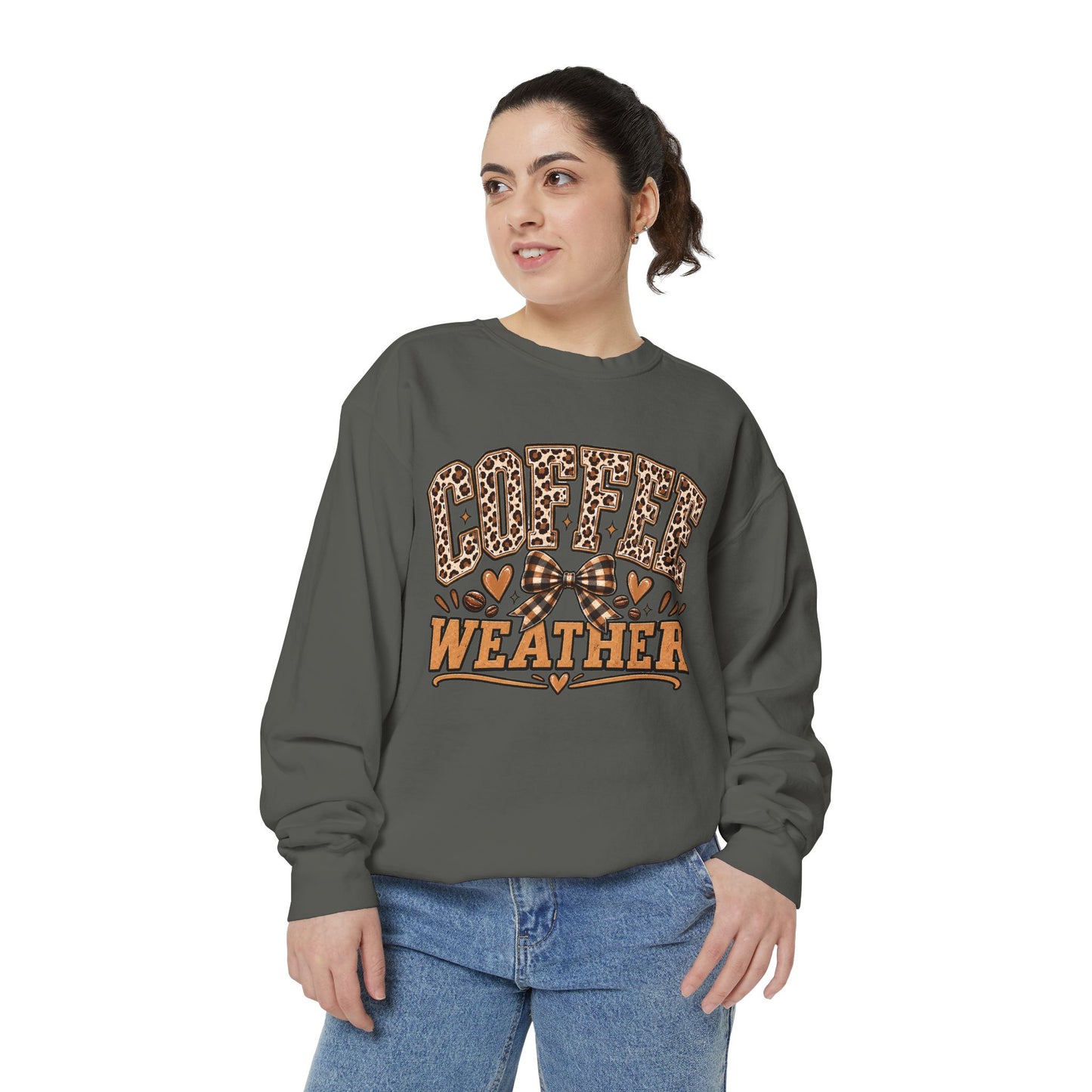 Coffee Weather Sweatshirt | Leopard Print, Hearts, Cozy Fall Tee