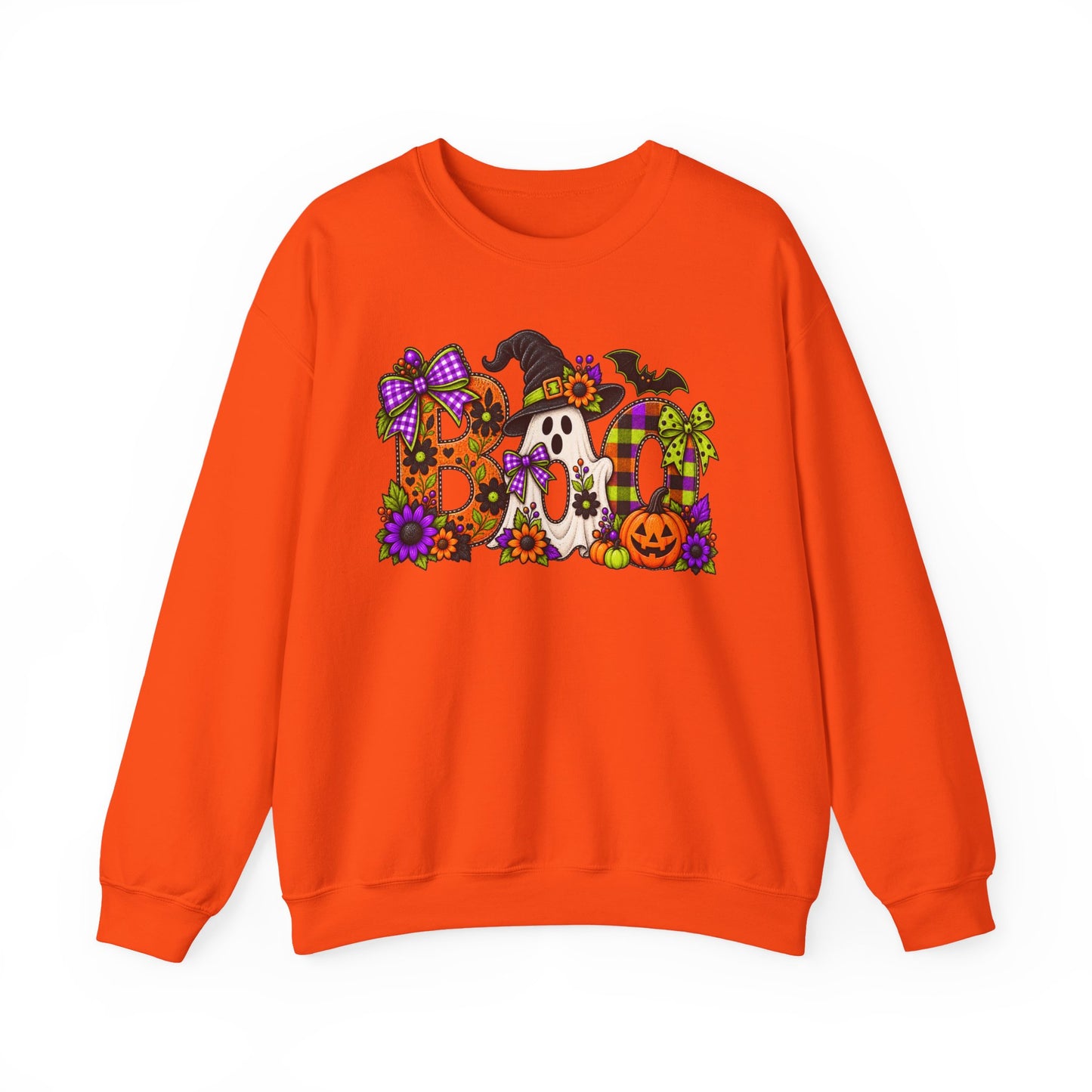 Halloween "BOO!" Crewneck Sweatshirt — Cute Spooky Ghost & Pumpkin Pullover