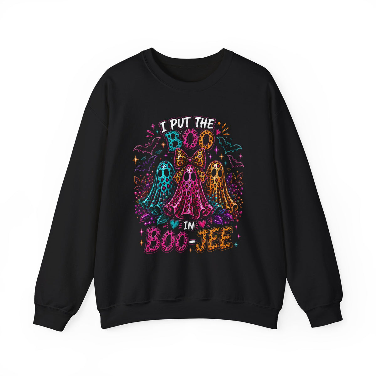 Halloween Crewneck Sweatshirt - "I Put the Boo in Boo-tee" Colorful Ghosts