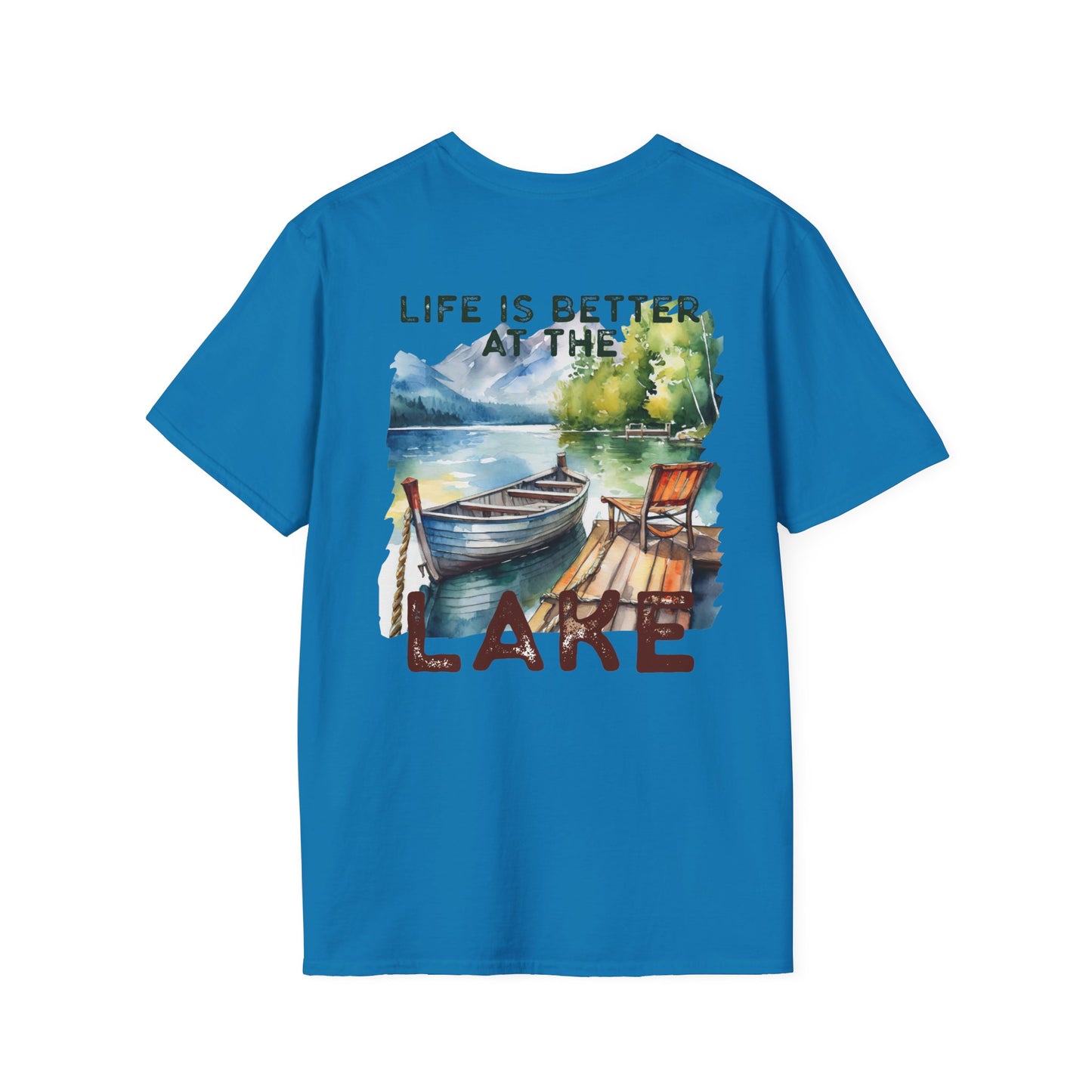 Lake Life T-Shirt — "Life Is Better at the Lake" Boat, Dock & Rocking Chair Design