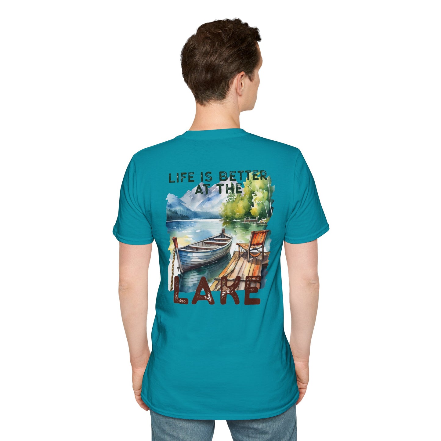 Lake Life T-Shirt — "Life Is Better at the Lake" Boat, Dock & Rocking Chair Design