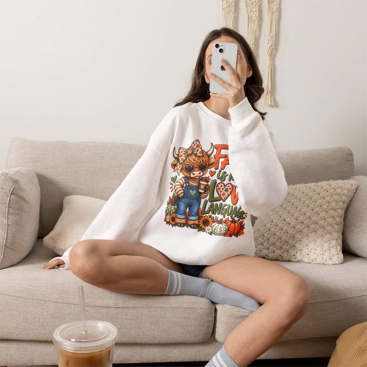 Fall Is My Love Language Sweatshirt — Cute Autumn Cow Graphic Crewneck