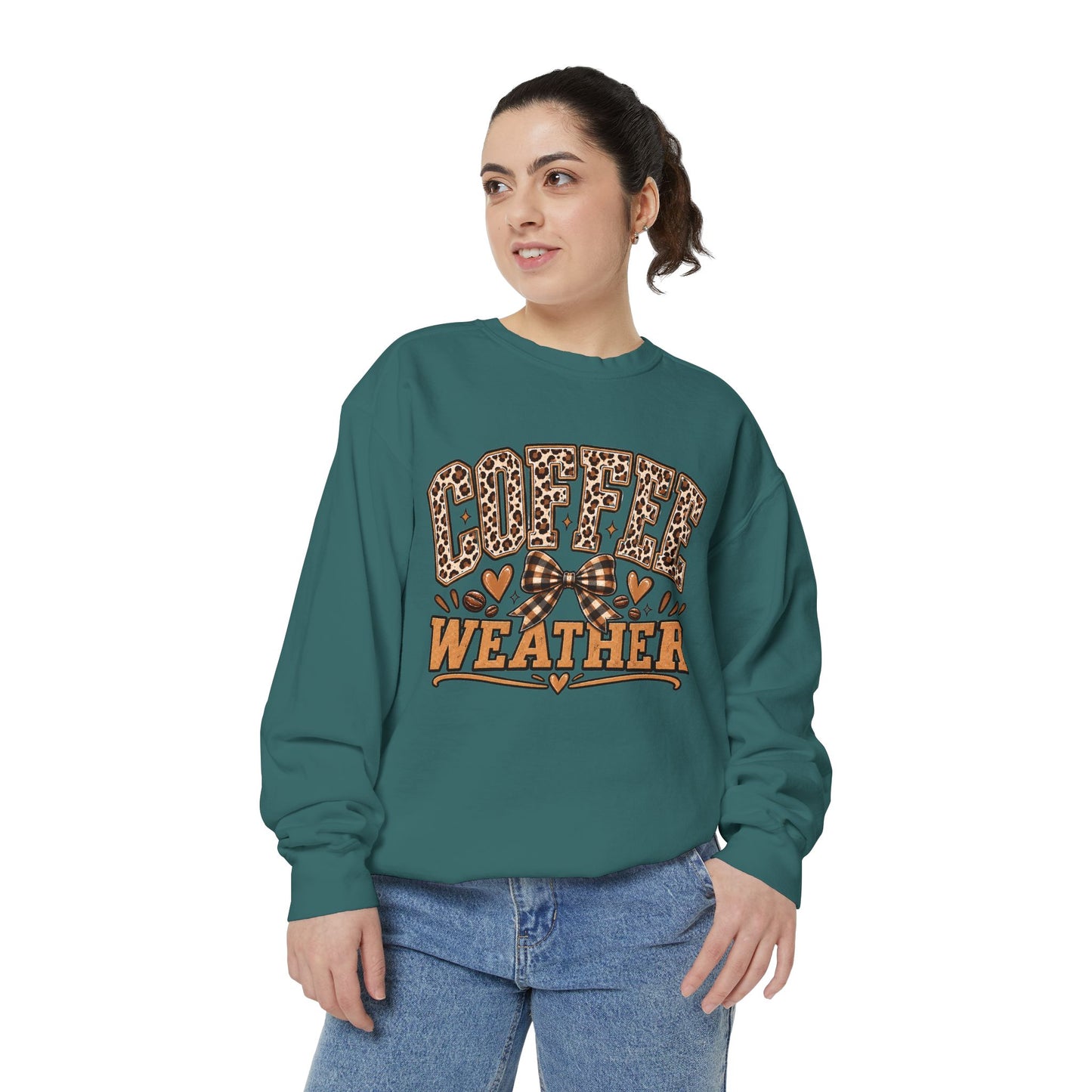 Coffee Weather Sweatshirt | Leopard Print, Hearts, Cozy Fall Tee
