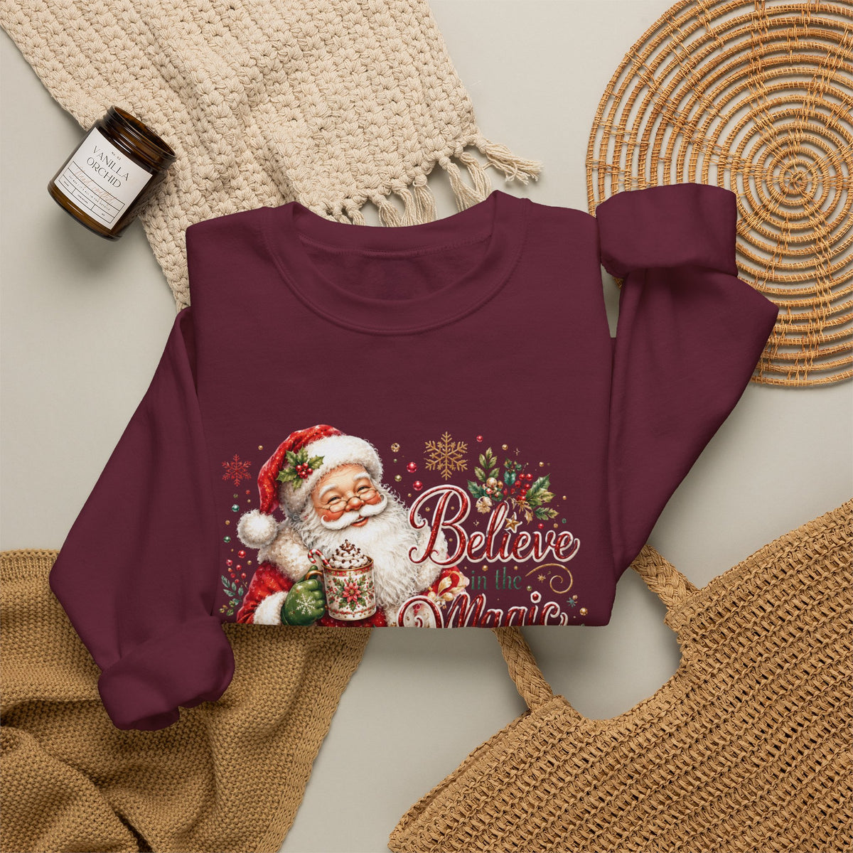 Believe in the Magic of Christmas Sweatshirt | Vintage Santa Christmas Crewneck for Women