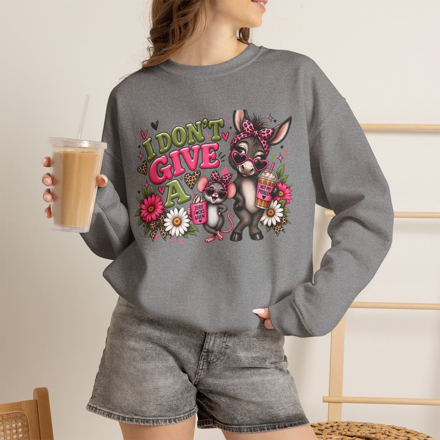 Cute Don’t Give A — Mouse & Donkey Graphic Sweatshirt