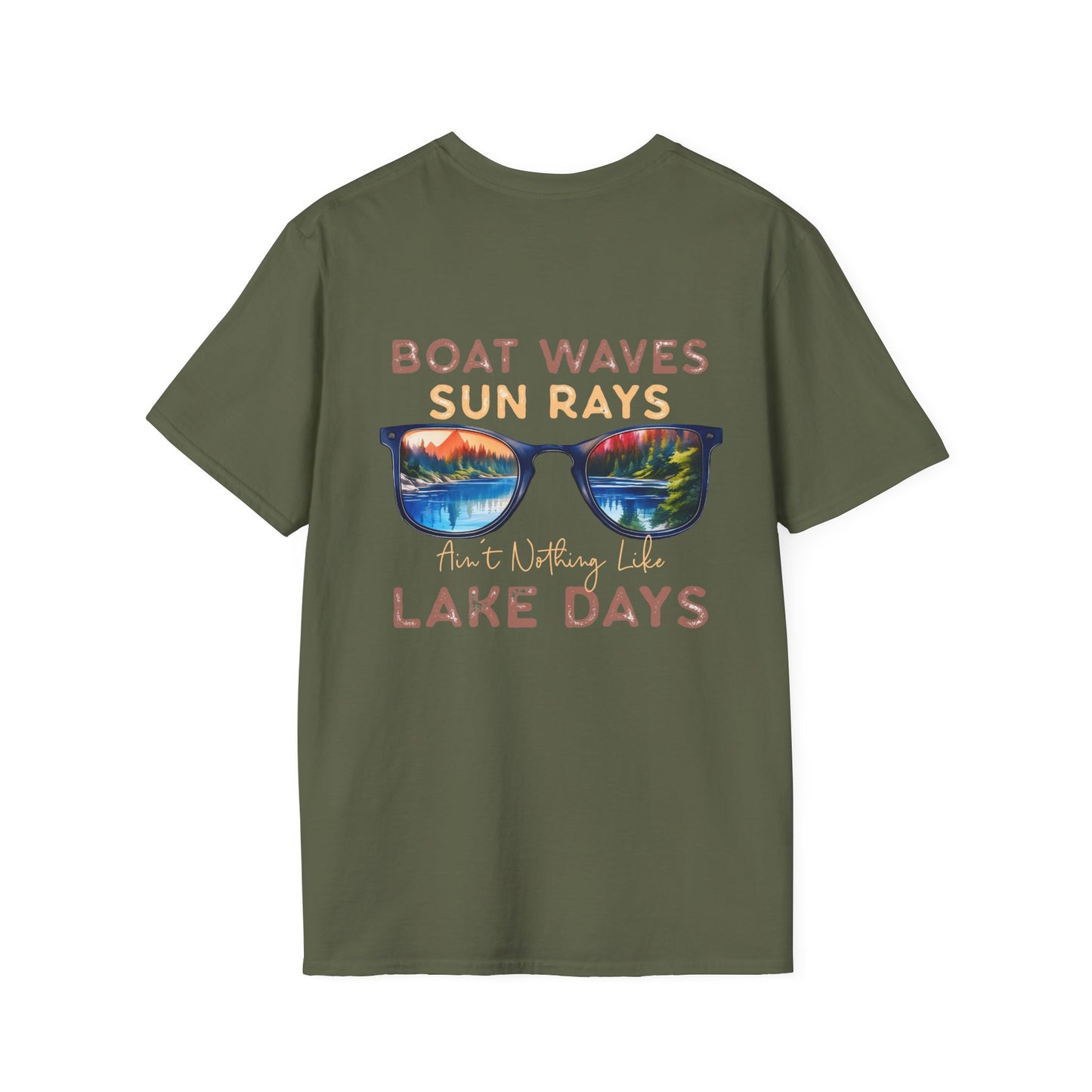 Lake View Sunglasses Tee — Boat, Waves & Sun Rays T-Shirt