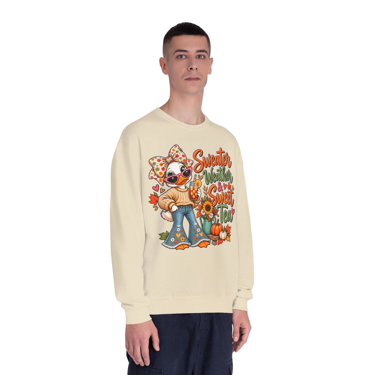Fall Sweater Weather Crewneck Sweatshirt – Cute Pumpkin & Sunflower Graphic