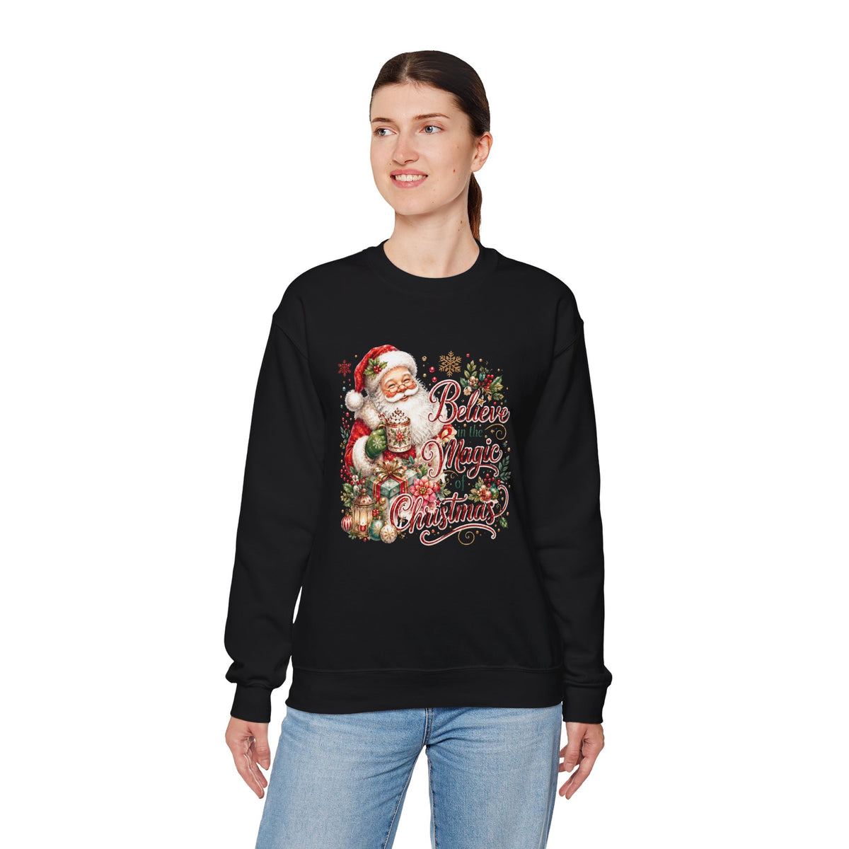 Believe in the Magic of Christmas Sweatshirt | Vintage Santa Christmas Crewneck for Women