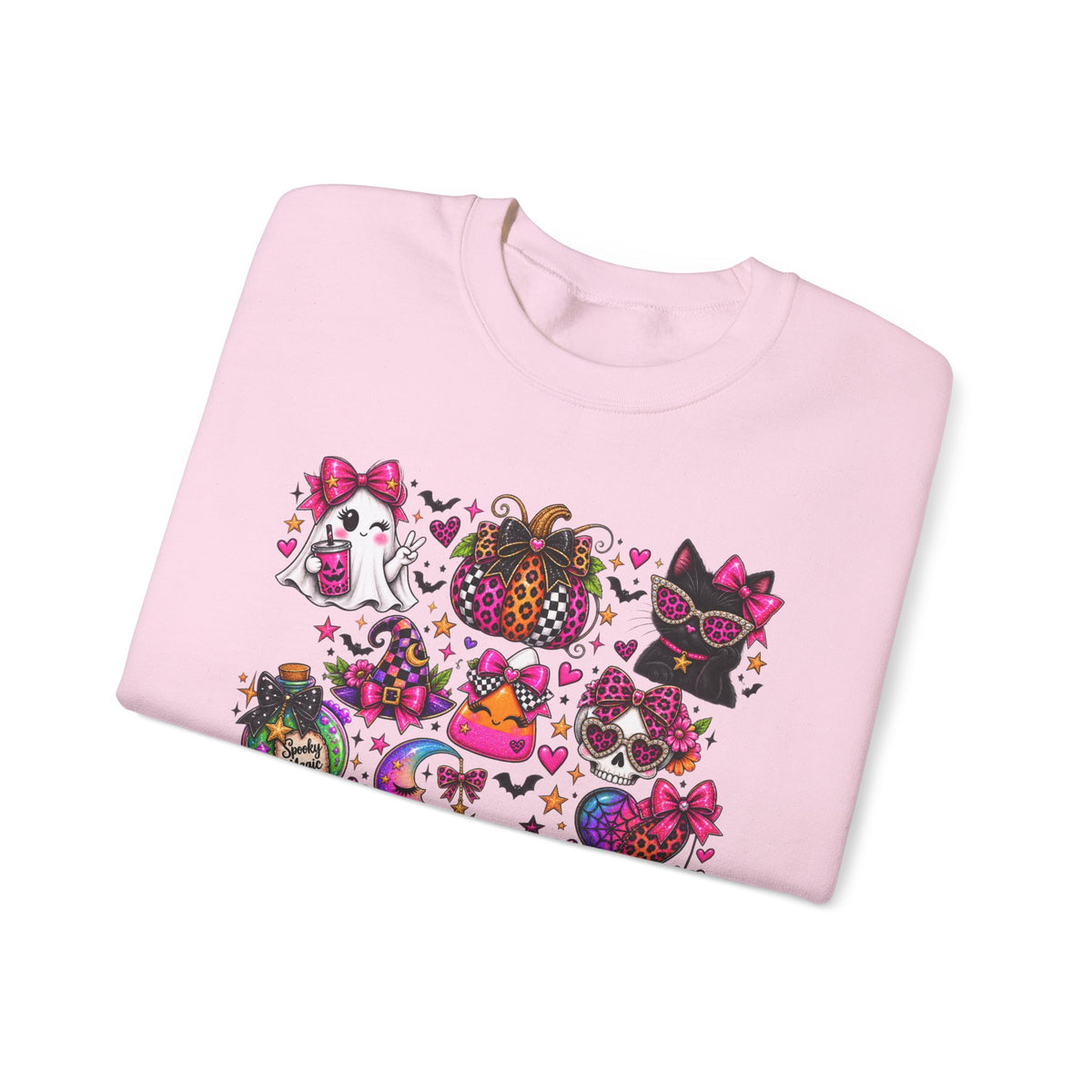 Halloween Cat & Pumpkin Crewneck Sweatshirt — Colorful Spooky Cute Design